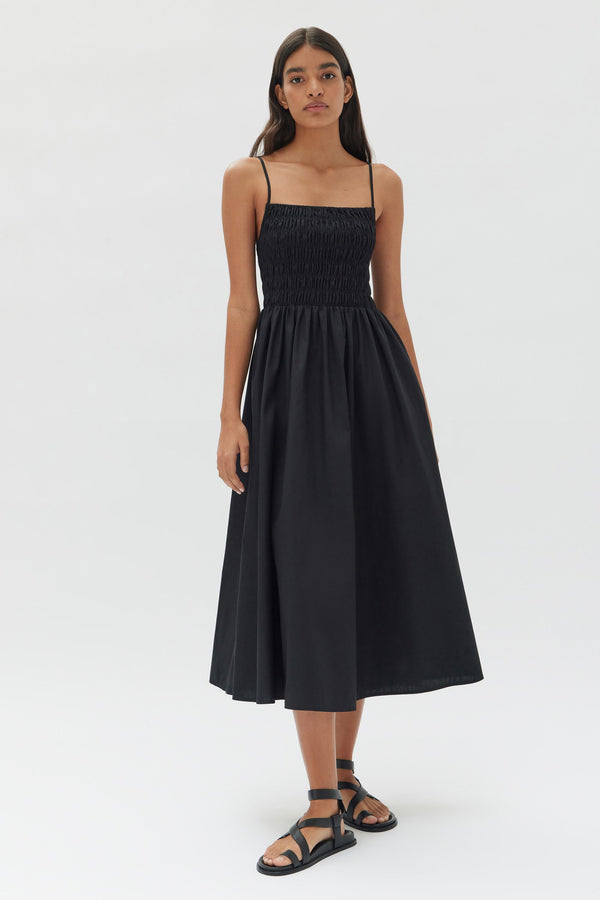 Aubrey Black Rouched Midi Dress - Elegant Bodycon Party Dress for Women | Perfect for Cocktail Parties, Date Nights & Special Occasions
