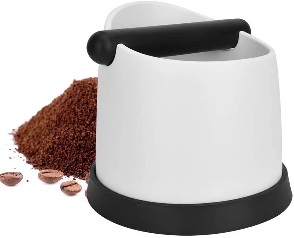Qiuqiu Coffee Knock Box - Stainless Steel Coffee Grounds Dump Bin for Espresso Bar, Home & Office Use - White