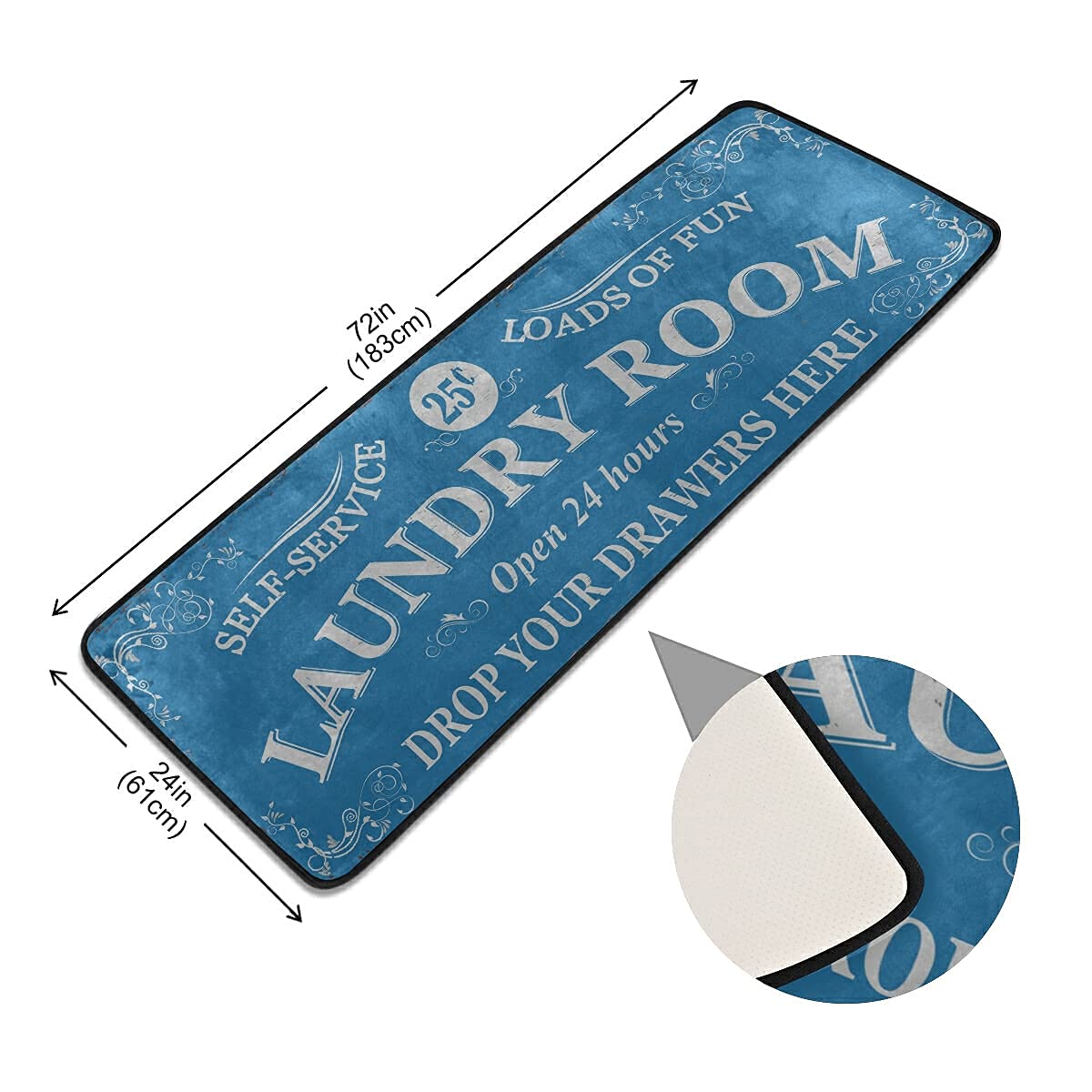 Farmhouse Laundry Room Rug - 72x24in Machine Washable Runner Mat in Retro Blue - Perfect for Laundry Room Decor, Kitchen Entryway & Mudroom Floor Protection