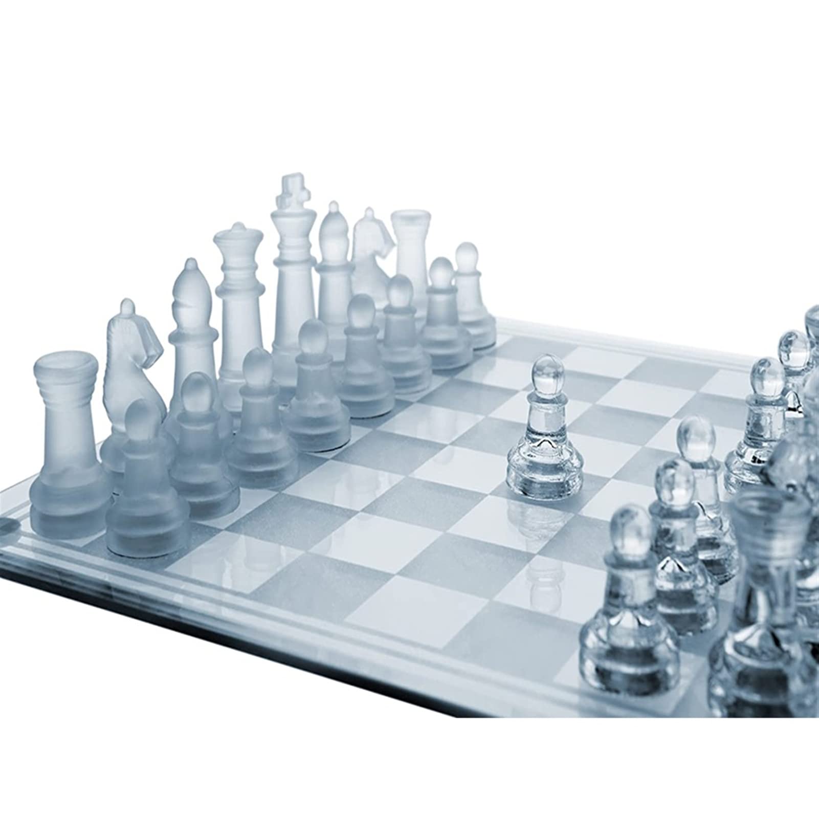 Premium Frosted Glass Chess Set - Portable International Chess Board with Crystal Pieces for Adults & Kids - Perfect for Travel, Home Decor, and Family Game Nights (Medium Size)