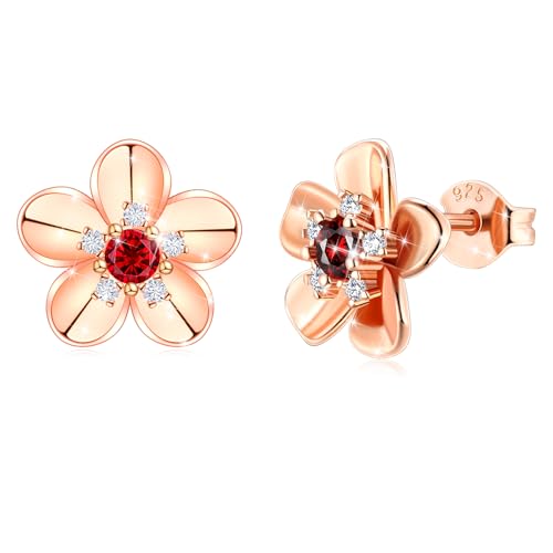 Rose Gold Flower Red Stone