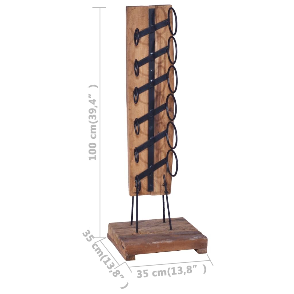 Solid Teak Wood Wine Rack - Freestanding Retro-Style Floor Bottle Holder for 6 Standard Wine Bottles, Brown (13.8