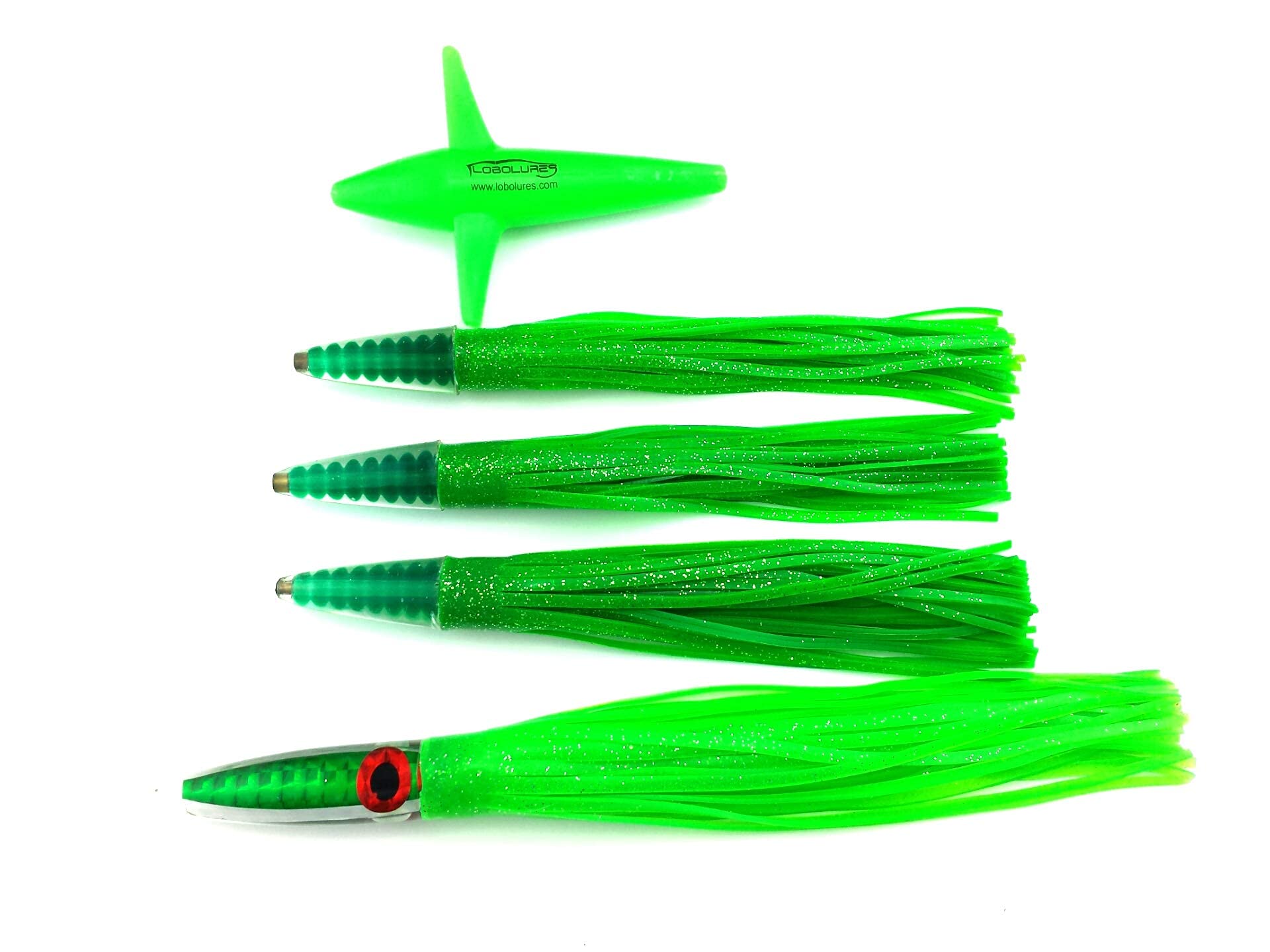 13 Inch Green Machine Style Bullet Tuna Slayer Fishing Daisy Chain with 400lb Leader & 10/0 Hook - Premium Saltwater Trolling Lure for Big Game Fishing (Mahi, Tuna, Marlin)
