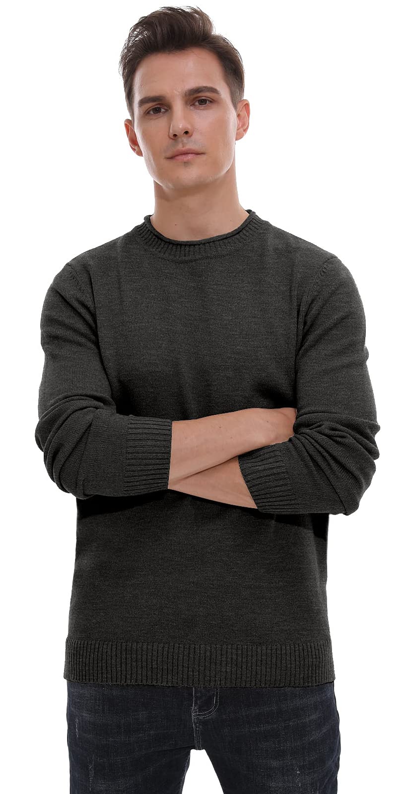 Sailwind Men's Crewneck Sweater - Soft Casual Pullover Sweater with Ribbed Cuffs & Hem | Classic Winter Knitwear for Office, Travel & Everyday Wear