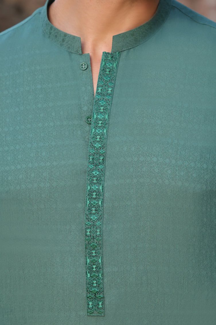 Stylish Blended Green Kurta by J. Junaid Jamshed - Premium Cotton Ethnic Wear for Men - Perfect for Festivals, Weddings & Casual Outings
