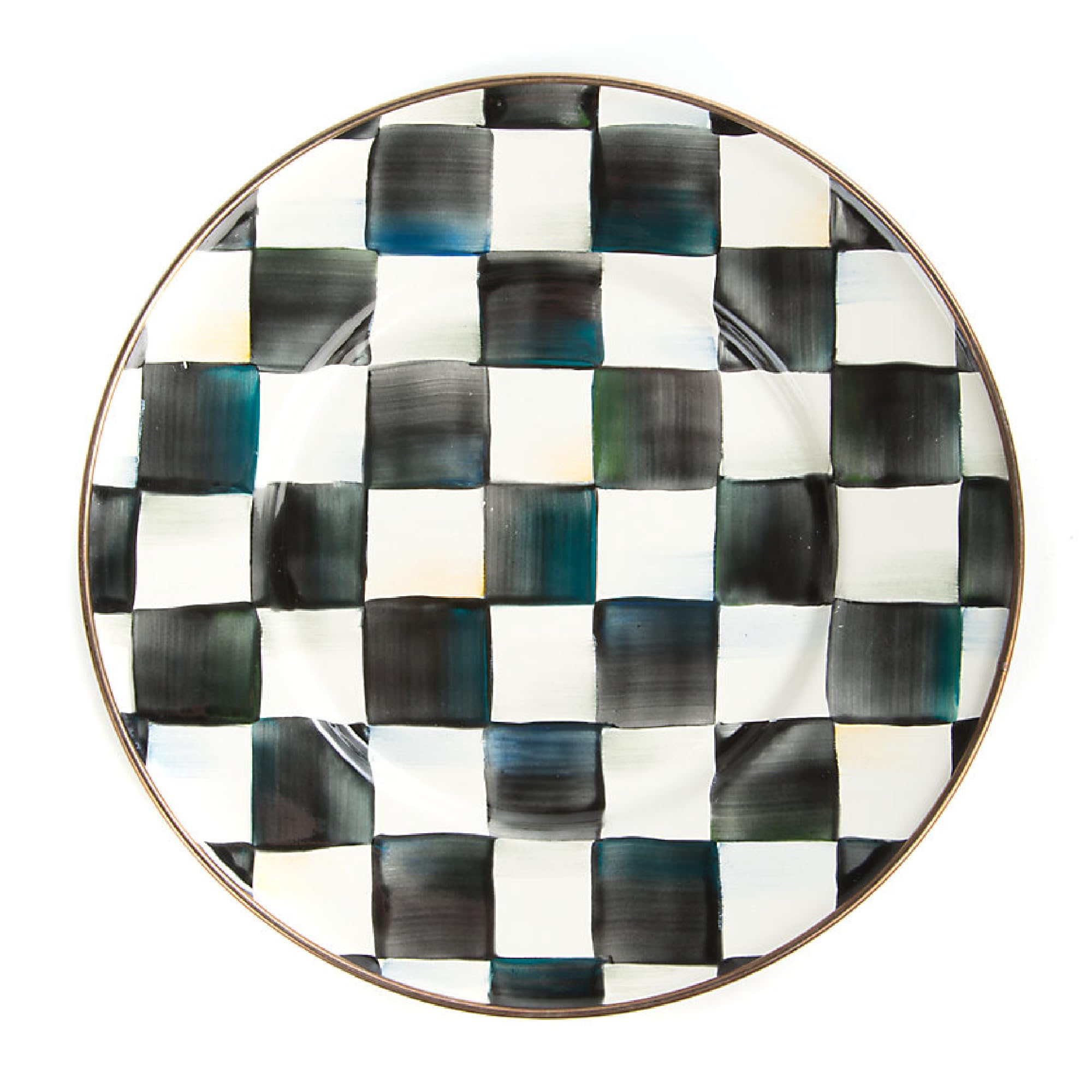 MACKENZIE-CHILDS 8-Inch Enamel Salad Plate & Dessert Plate - Elegant Black and White Courtly Check Design - Perfect for Appetizers, Cakes, or Party Serving - Durable & Stylish Tableware for Home Dining & Entertaining