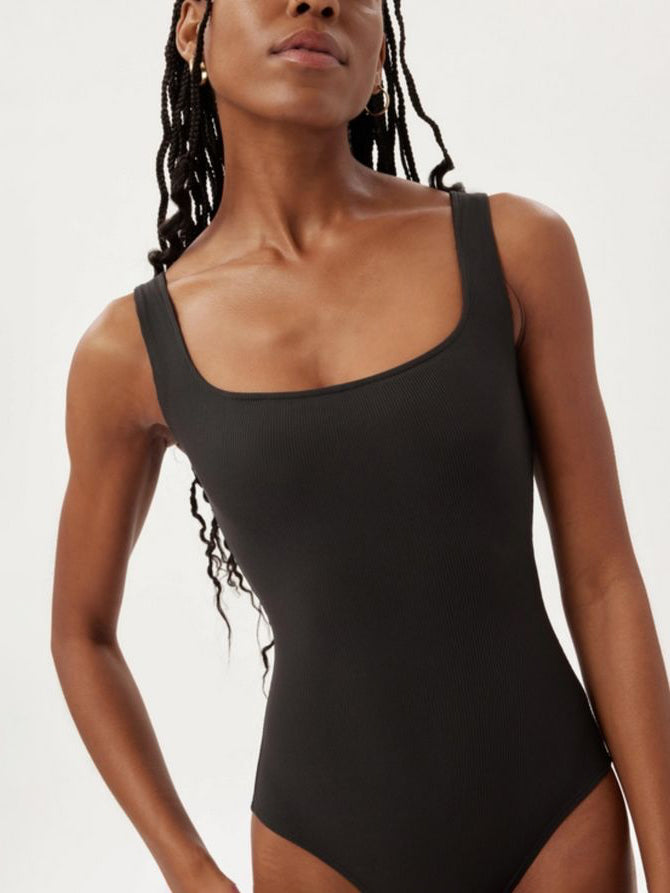 Girlfriend Collective Penny Square Neck Bodysuit - Black | Women's Seamless Shapewear for Everyday Wear & Layering