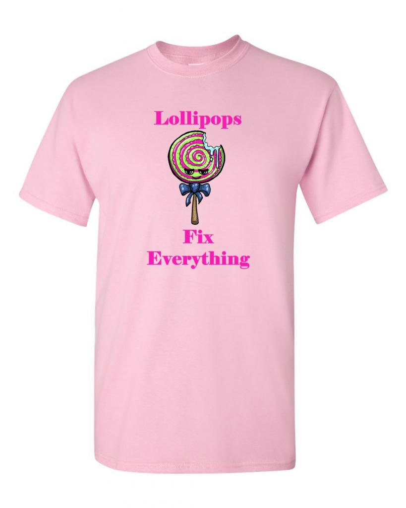 Lollipops Fix Everything Funny Adult T-Shirt - Sarcastic Humor Graphic Tee for Casual Wear & Gift Giving