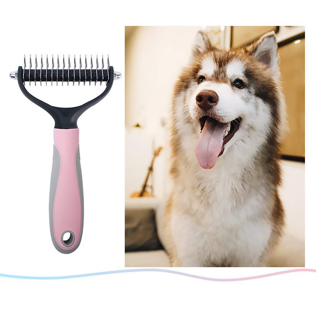 2-Sided Pet Grooming Tool - Undercoat Rake for Dogs & Cats | Safe Dematting Comb for Removing Mats & Tangles | Dog Brush & Cat Brush for Shedding & Grooming (Pink) | Perfect for Home Pet Care & Professional Grooming Sessions