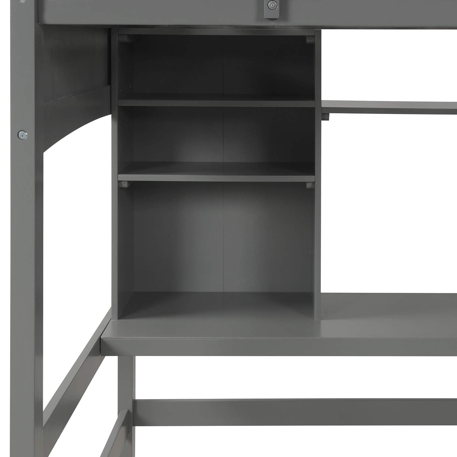 Merax Twin Size Loft Bed with Desk and Shelves - Solid Wood Loft Bed Frame in Gray | Space-Saving Study & Sleep Solution for Small Bedrooms, Dorms & Kids Rooms