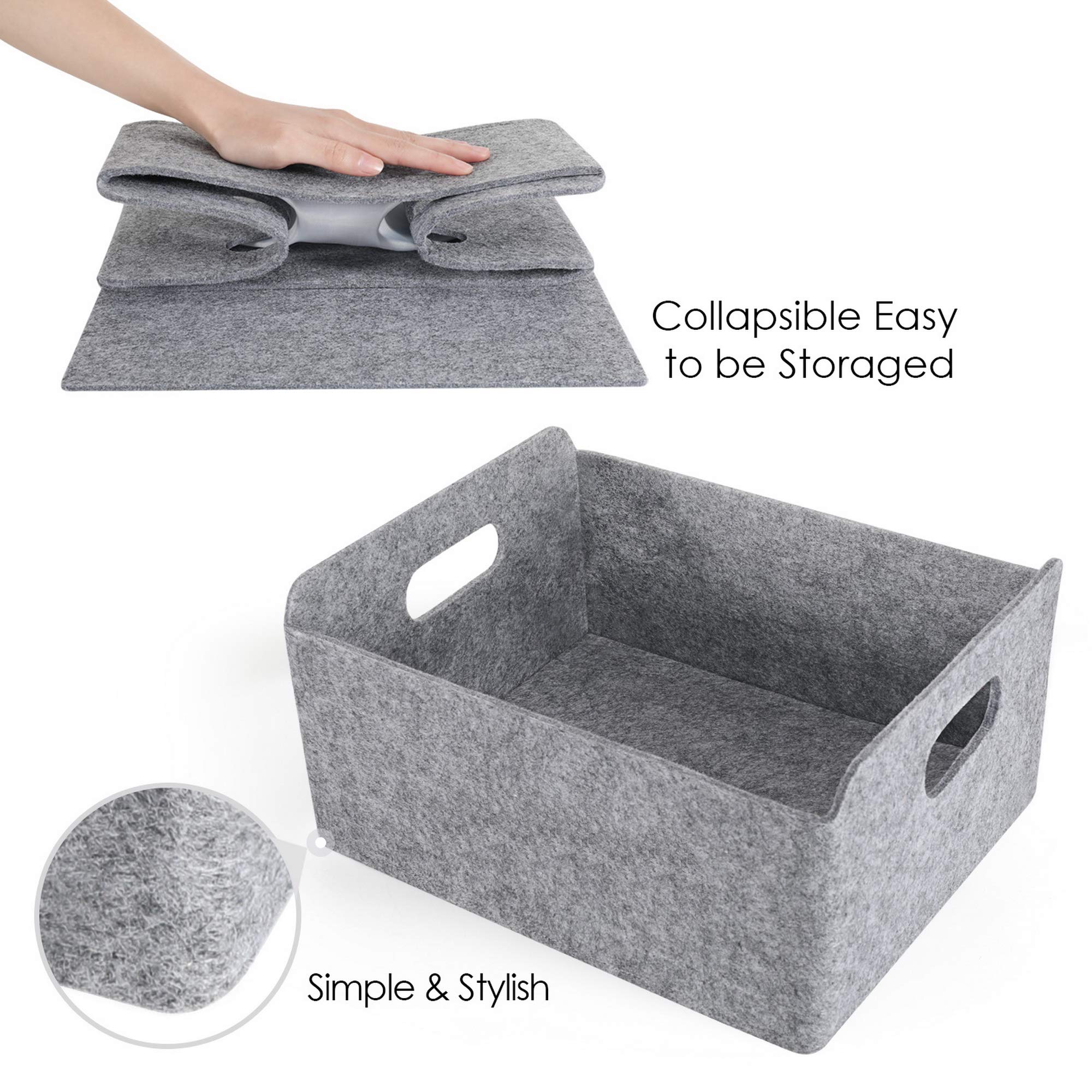 Welaxy Collapsible Felt Storage Bins - Foldable Organizer Baskets with Handles for Kids Toys, Pet Supplies, Books & Clothes (Set of 3, Gray) - Perfect for Nursery, Playroom & Home Organization