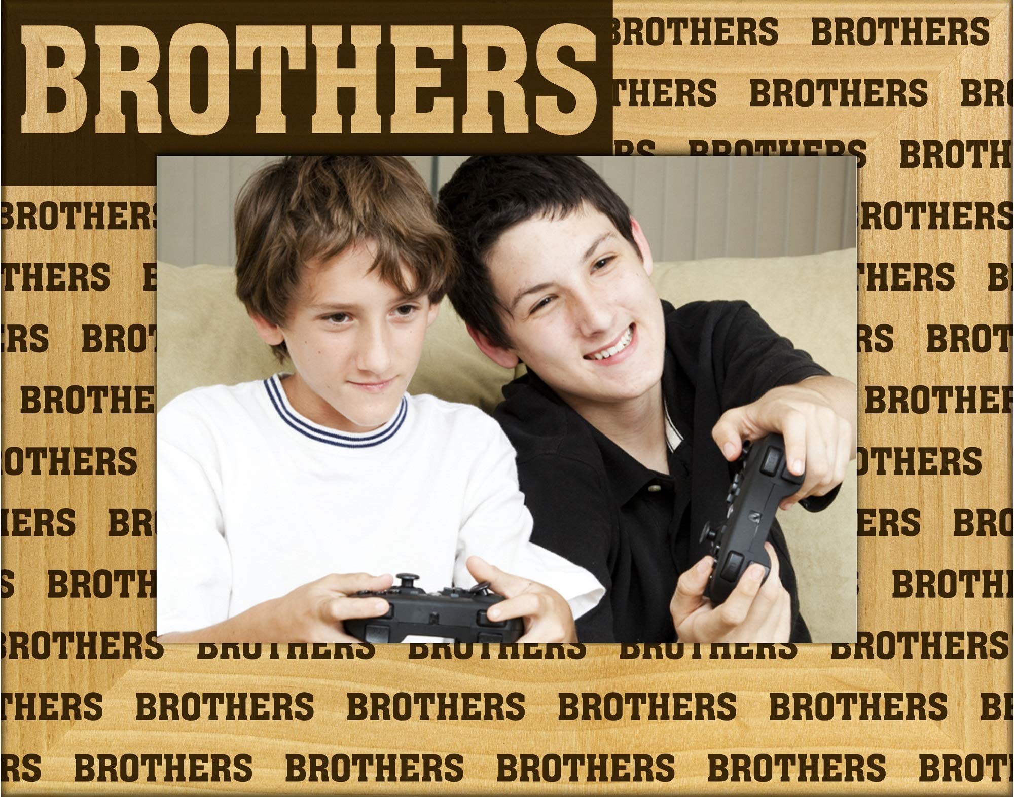Brothers Laser Engraved Wood Picture Frame 4x6 Inches - Handmade Personalized Photo Frame for Family, Couples & Friends - Perfect for Home Decor, Wedding Gifts & Anniversary Presents
