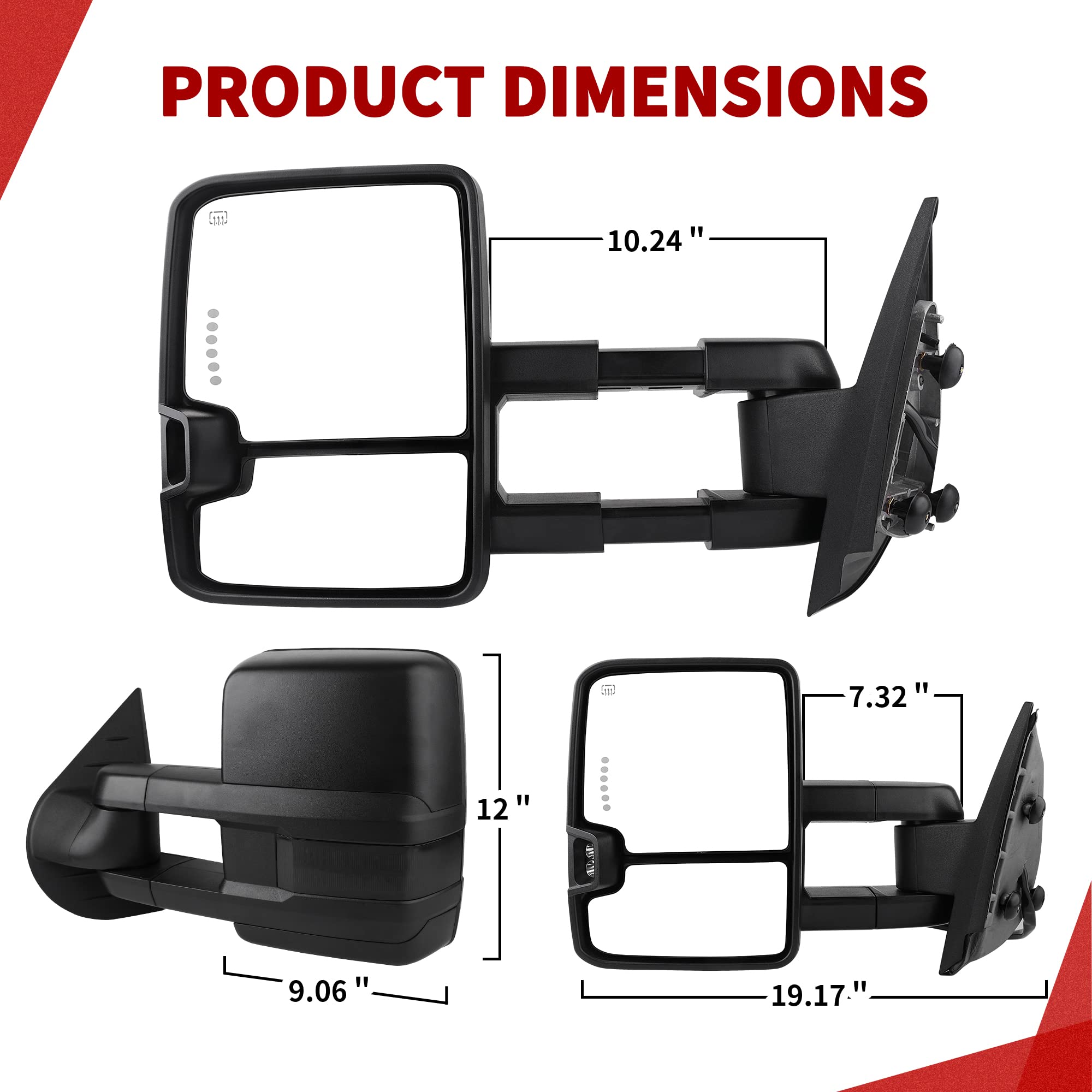 YITAMOTOR Power Heated LED Towing Mirrors with Signal & Reverse Lights - Compatible with Chevy Silverado 2007-2013 & GMC Sierra All Models - Perfect for Towing, Camping & Off-Road Adventures