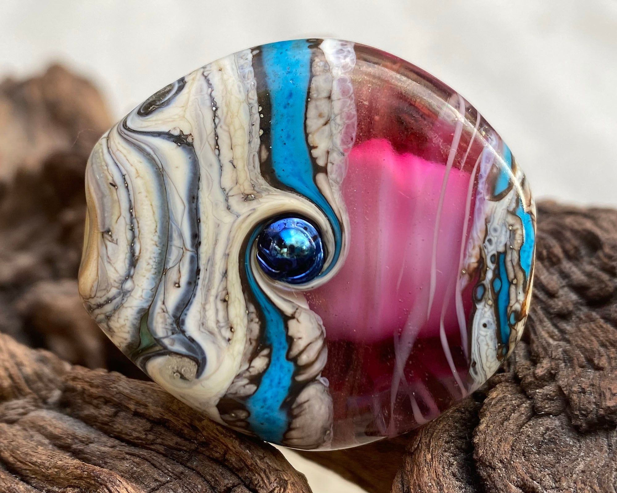 Handmade Turquoise Pink Organic Lampwork Glass Focal Bead for Jewelry Making - Perfect for Necklaces, Bracelets & DIY Craft Projects