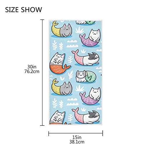 Cute Mermaid Cat Hand Towel 16x30 Inches - Soft Microfiber Bath & Dish Towel Set for Bathroom, Kitchen, Home, Hotel & Gym - Summer Underwater Themed Decorative Washcloth - Perfect Gift for Family & Guests