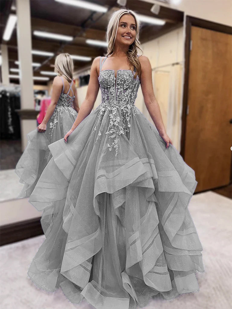 Elegant Purple A-Line Tulle Lace Long Prom Dress for Women | Formal Evening Gown | Perfect for Graduation, Homecoming, and Special Occasions