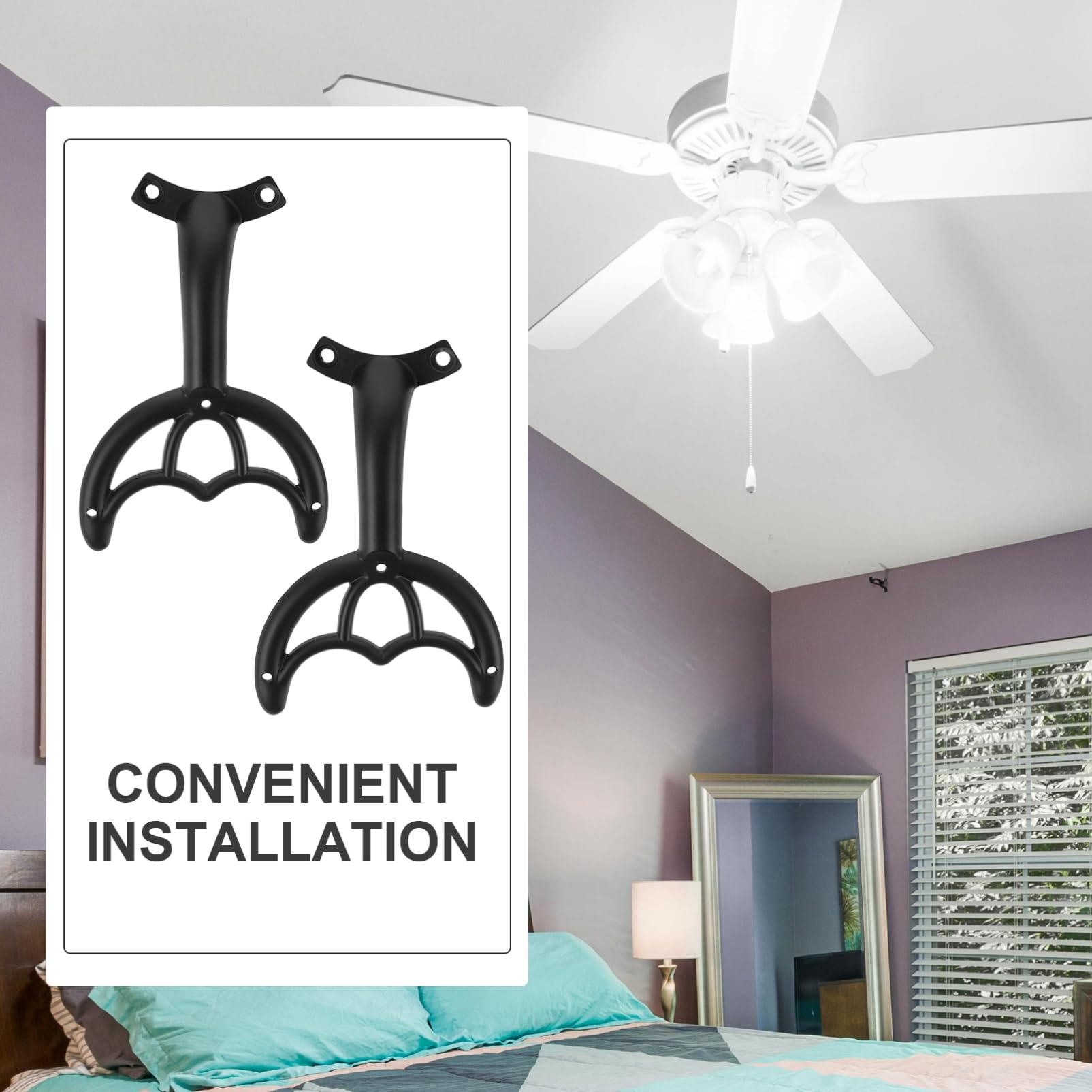 2Pcs Black Ceiling Fan Blades Replacement Arms - Durable Fan Blade Stabilizers for Worn Ceiling Fans | Perfect for Home, Office & Bedroom Cooling Systems