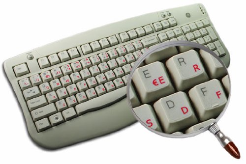 Spanish Keyboard Stickers - Red Letters on Transparent Background for Laptops & PCs