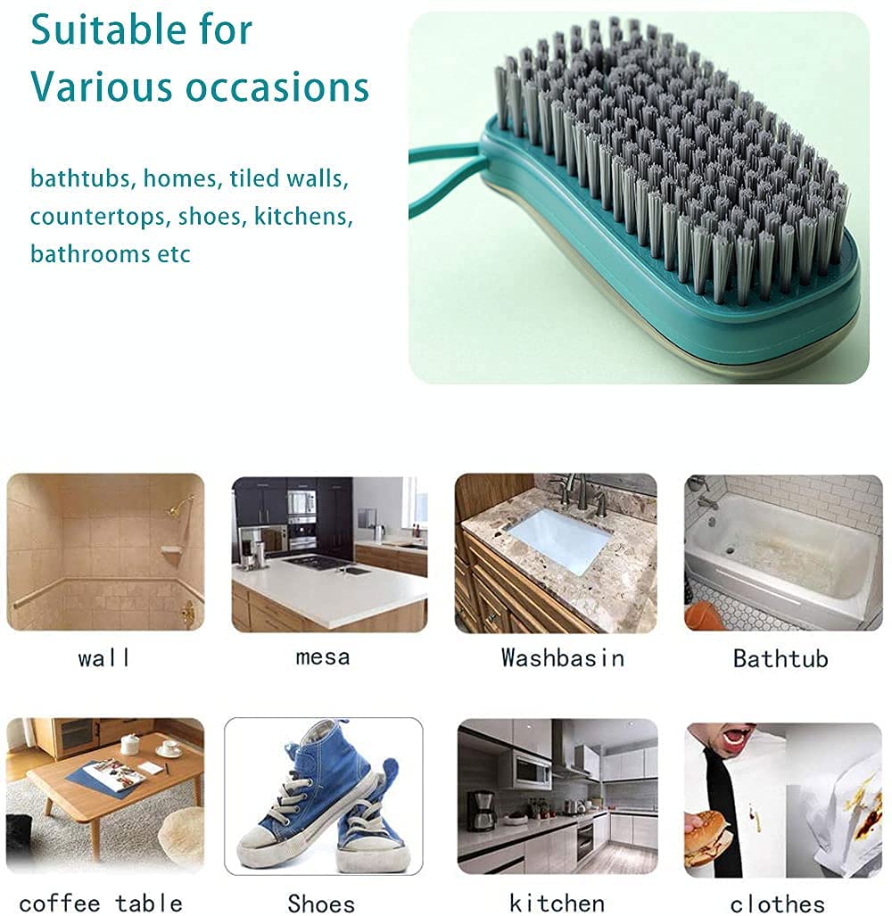 Leeonz Soap Dispenser Scrub Cleaning Brush - Multi-Purpose Household Cleaning Tool for Laundry, Clothes, Shoes, Bathroom, Kitchen, Tub, Shower, Sink & Carpet - Durable Green Scrubber for Deep Cleaning & Stain Removal - Perfect for Home, Office & Car Cleaning