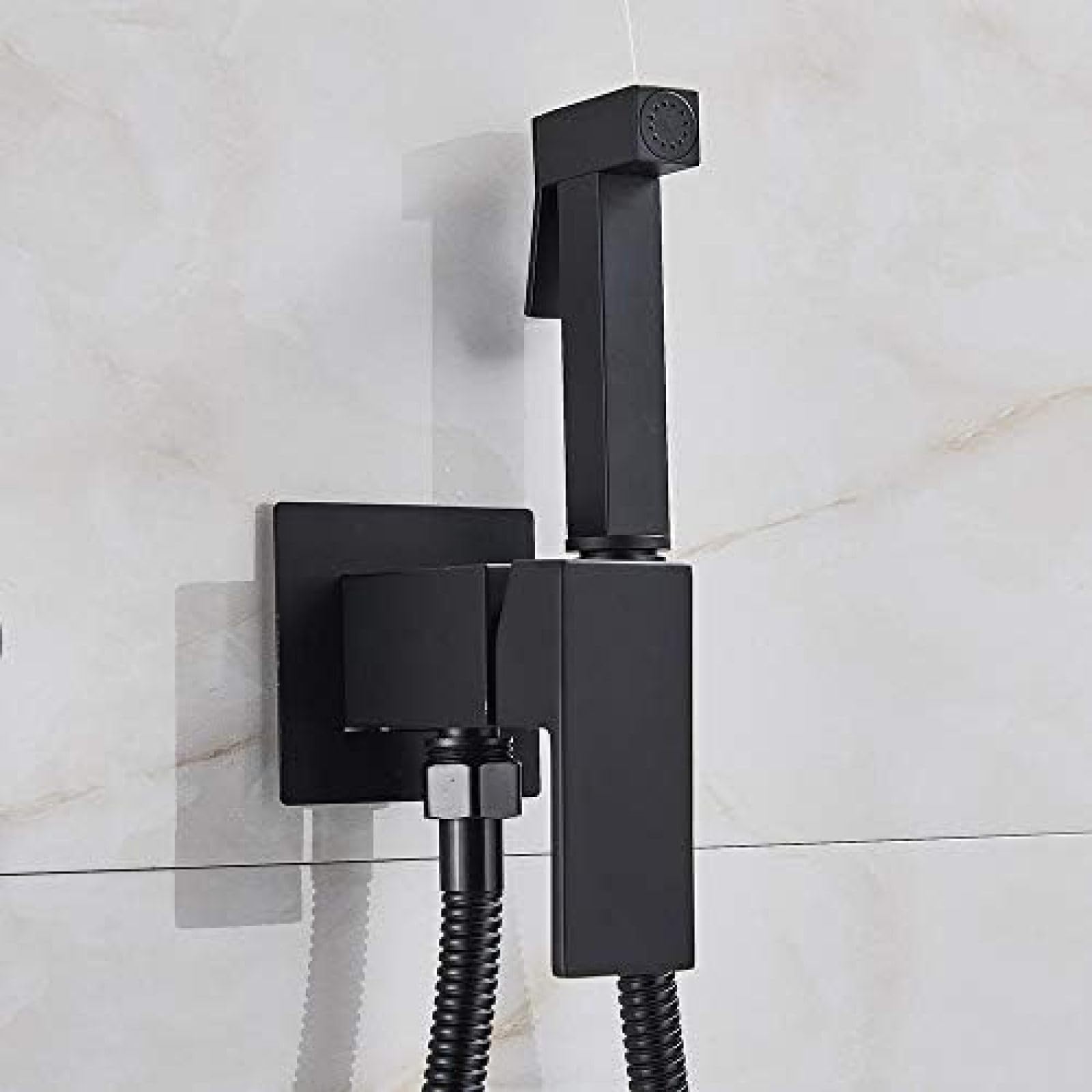 Premium Brass Shower Mixer Tap - Black Square Design with Hot & Cold Water Control - High Pressure Spray Head for Bathroom & Toilet Faucet Upgrade - Perfect for Modern Homes & Spa-Like Showers