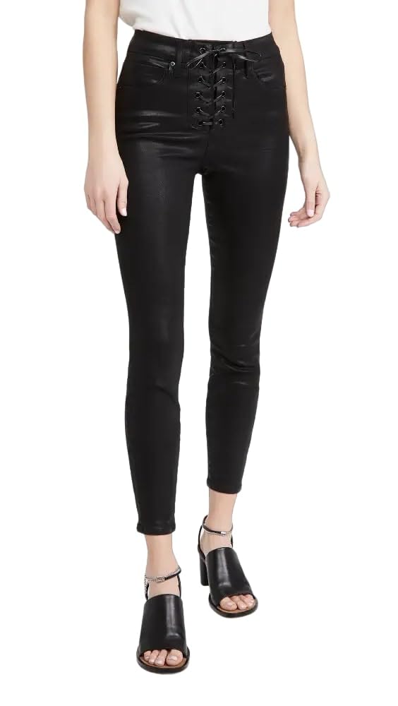 Good American Women's Good Waist Lace Up Jeans - High Waist Slim Fit Stretch Denim Pants in Black014, Size 8 | Perfect for Casual Wear, Date Night & Office Outfits