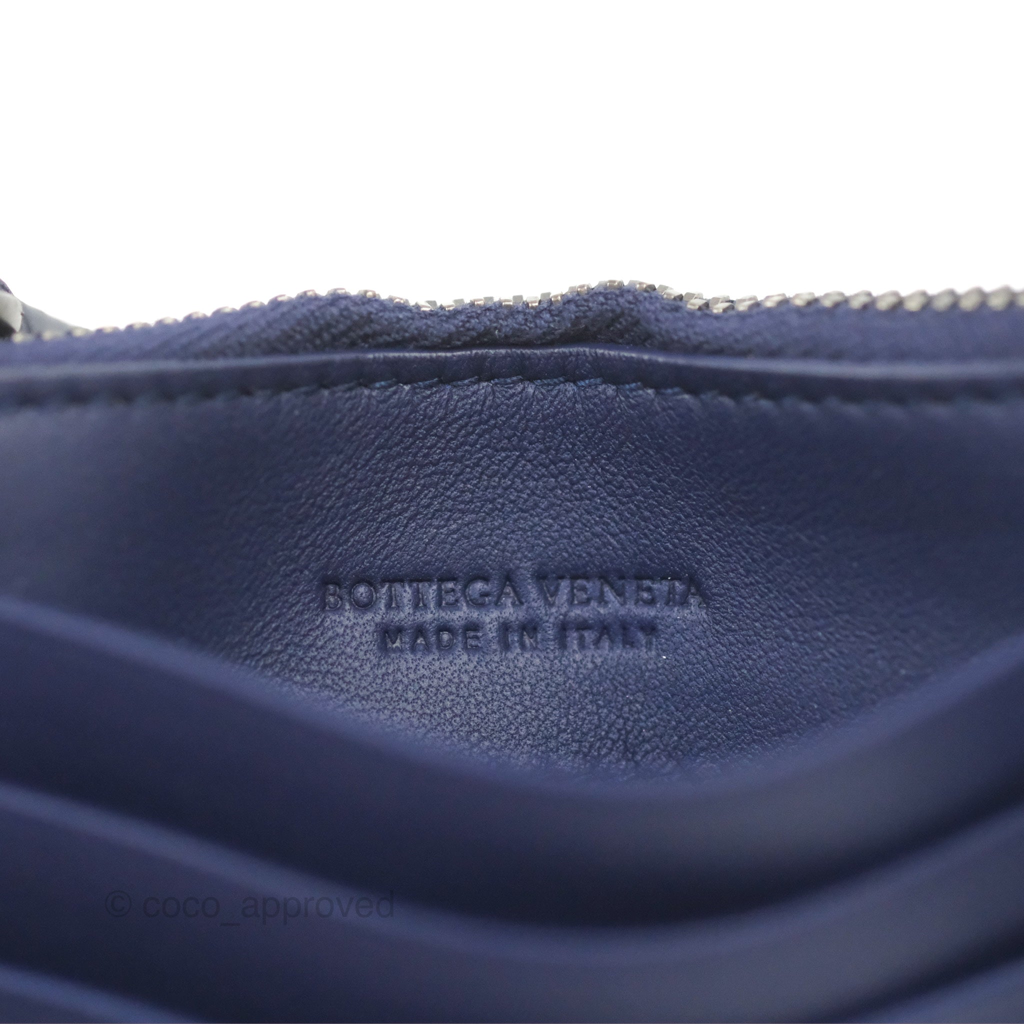 Bottega Veneta Intrecciato Leather Zipped Card Holder Wallet - Blue | Slim RFID Blocking Credit Card Case for Men & Women | Perfect for Travel, Business & Everyday Use