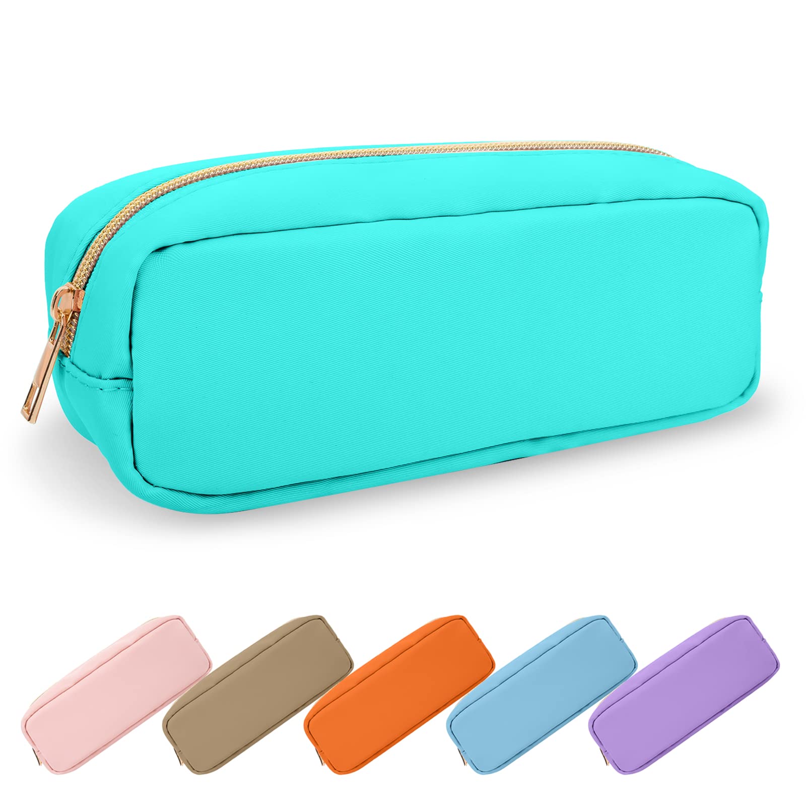 Waterproof Small Pencil Case & Makeup Bag for Women - Cute Preppy Nylon Pouch with Zipper for School, Office & Travel - Slim Mint Green Storage Organizer for Pens, Brushes & Cosmetics | Perfect for Students, Professionals & Makeup Lovers