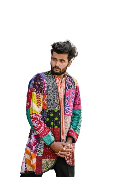 Handmade Kantha Work Jacket - Vintage Sari Fabric Unisex Coat | Boho Chic Indian Jacket for Women & Men | Perfect for Festivals, Parties & Casual Wear