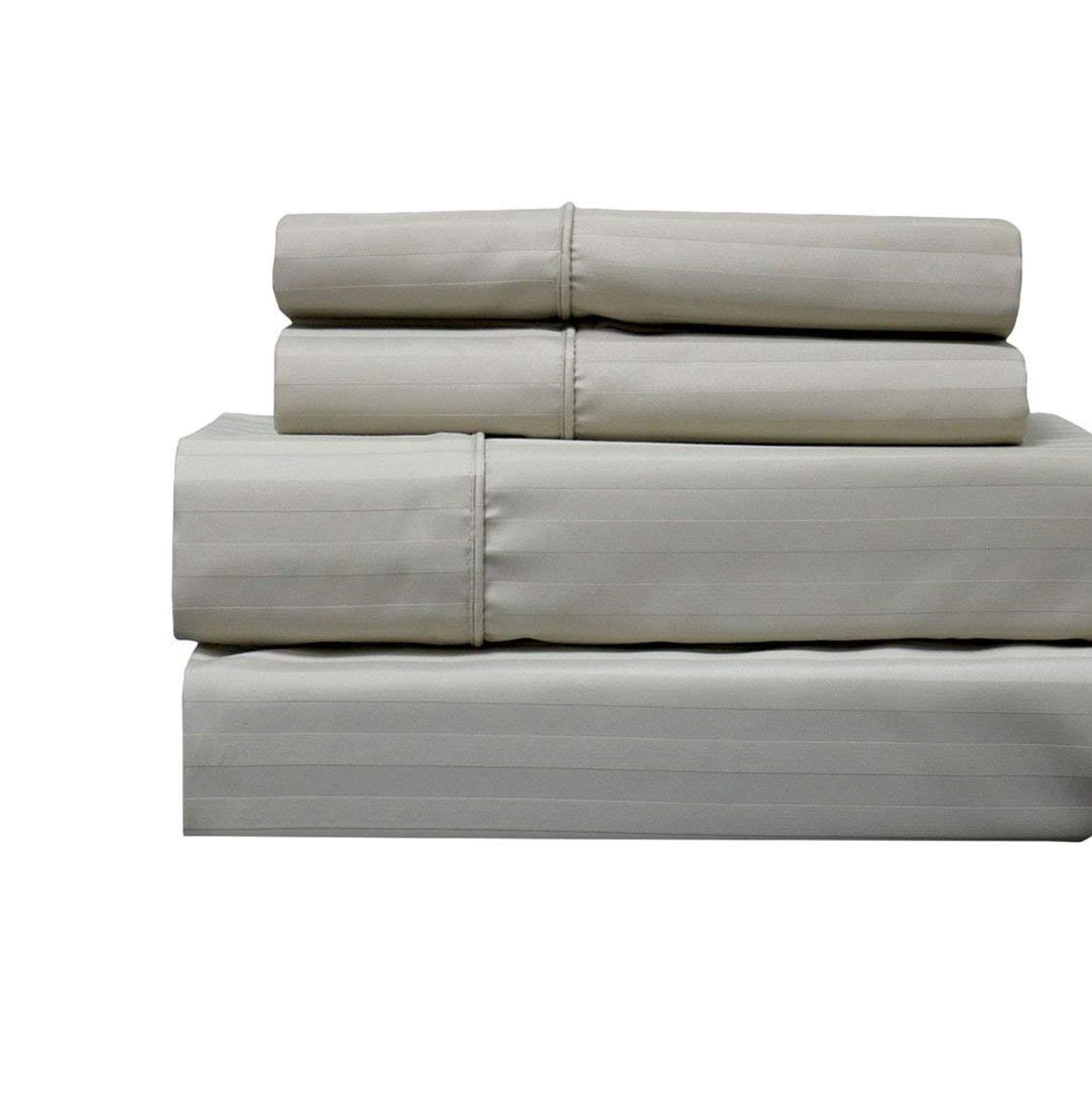 Royal Hotel Bedding Split-King Adjustable King Size Sheets - 650-Thread-Count Cotton Blend Wrinkle-Free Stripe Sheet Set in Beige | Perfect for Adjustable Beds, Master Bedrooms & Luxury Hotel-Style Comfort
