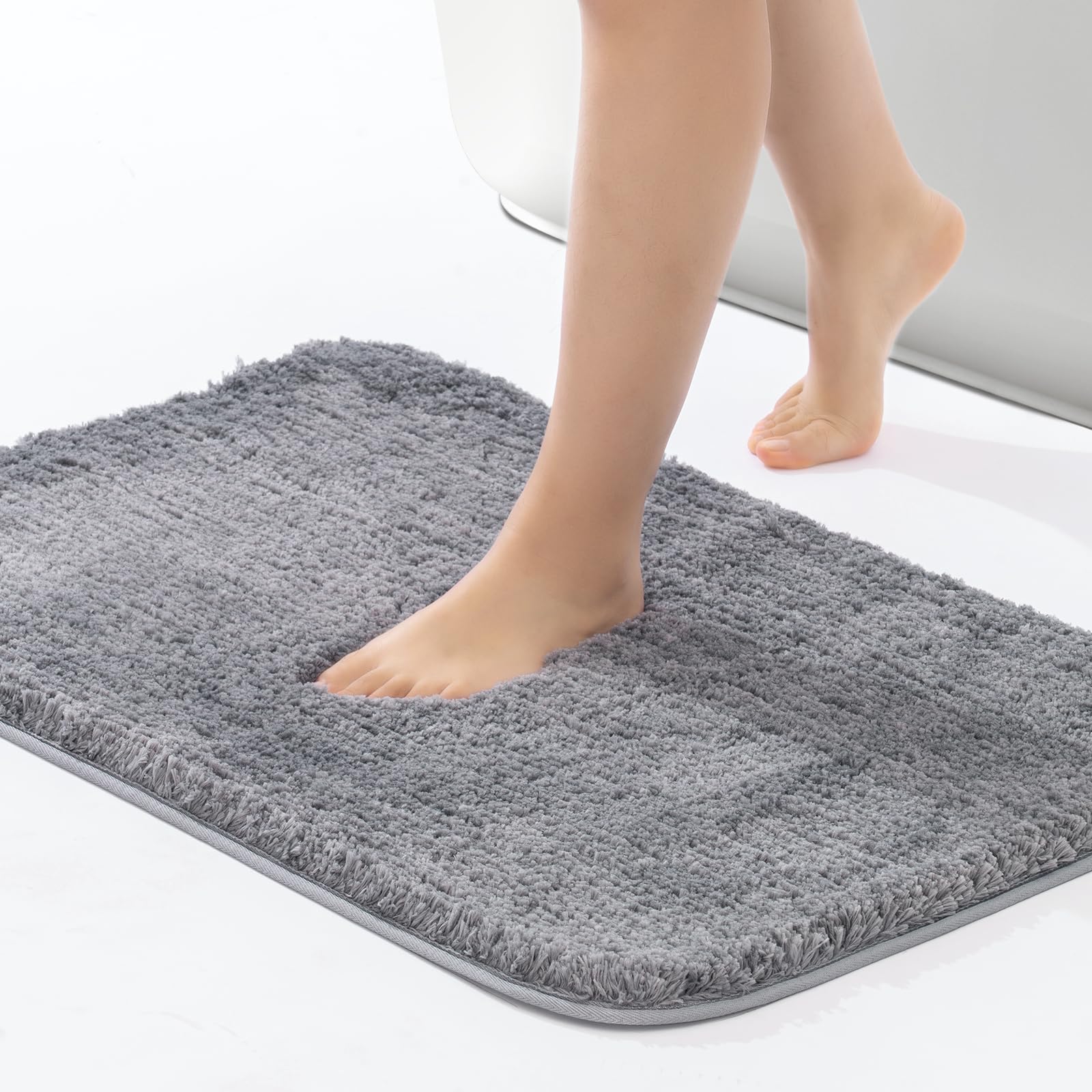 Premium ROSMARUS Shaggy Bath Rug 2032 - Soft Non-Slip Bathroom Mat, Absorbent Microfiber, Gray - Perfect for Bathroom, Shower, Spa & Home Decor
