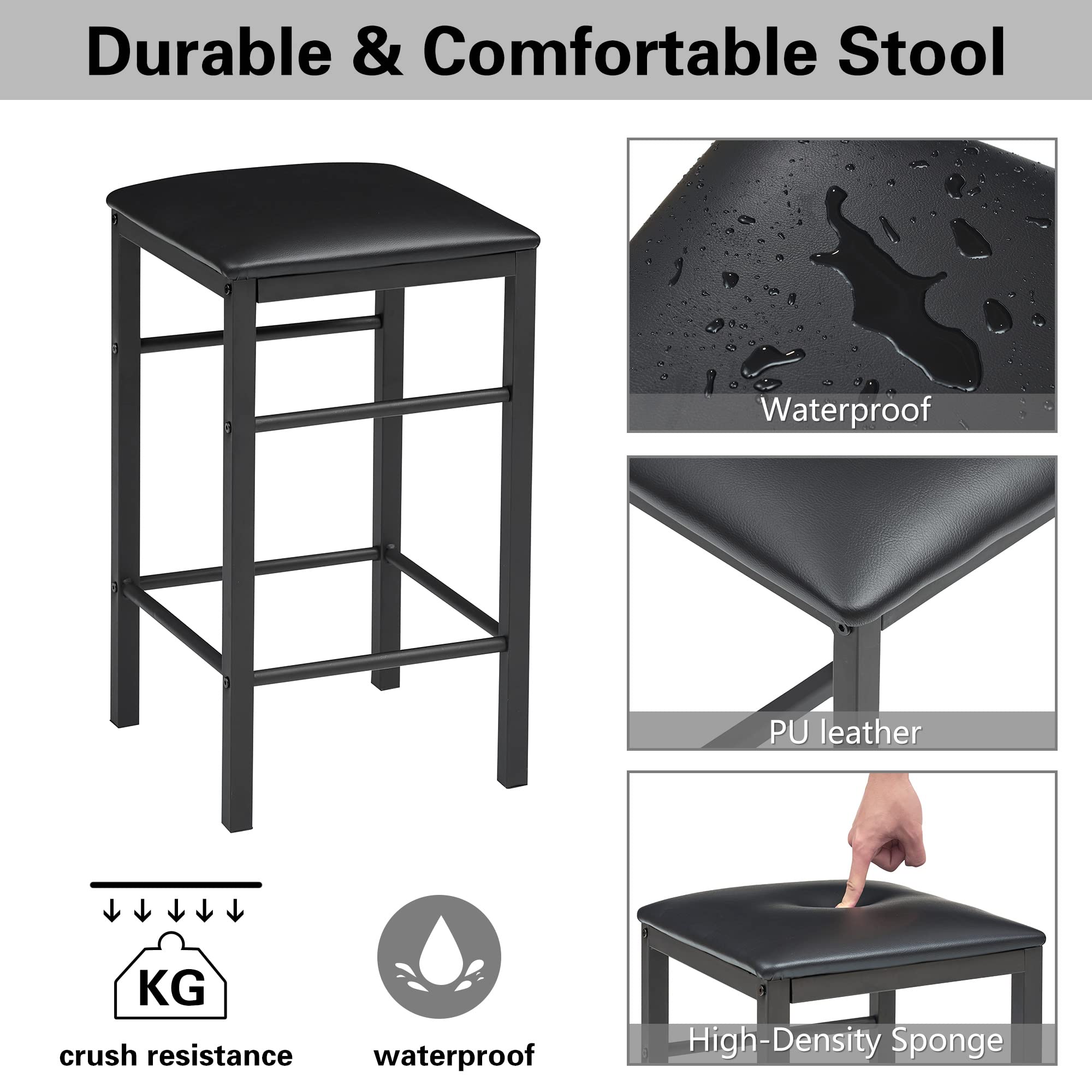 VECELO 3-Piece Retro Black Bar Table Stools Set - Rectangular Kitchen Height Pub Table with Stools for Dining, Living Room, Party & Bistro - Perfect for Small Spaces, Breakfast Nook & Entertaining Guests