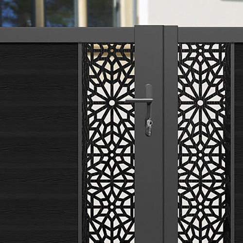 Classic Alnara Straight Top Driveway Gate - Black with Middle Screen | Durable & Stylish Driveway Entrance Solution for Homes & Commercial Properties