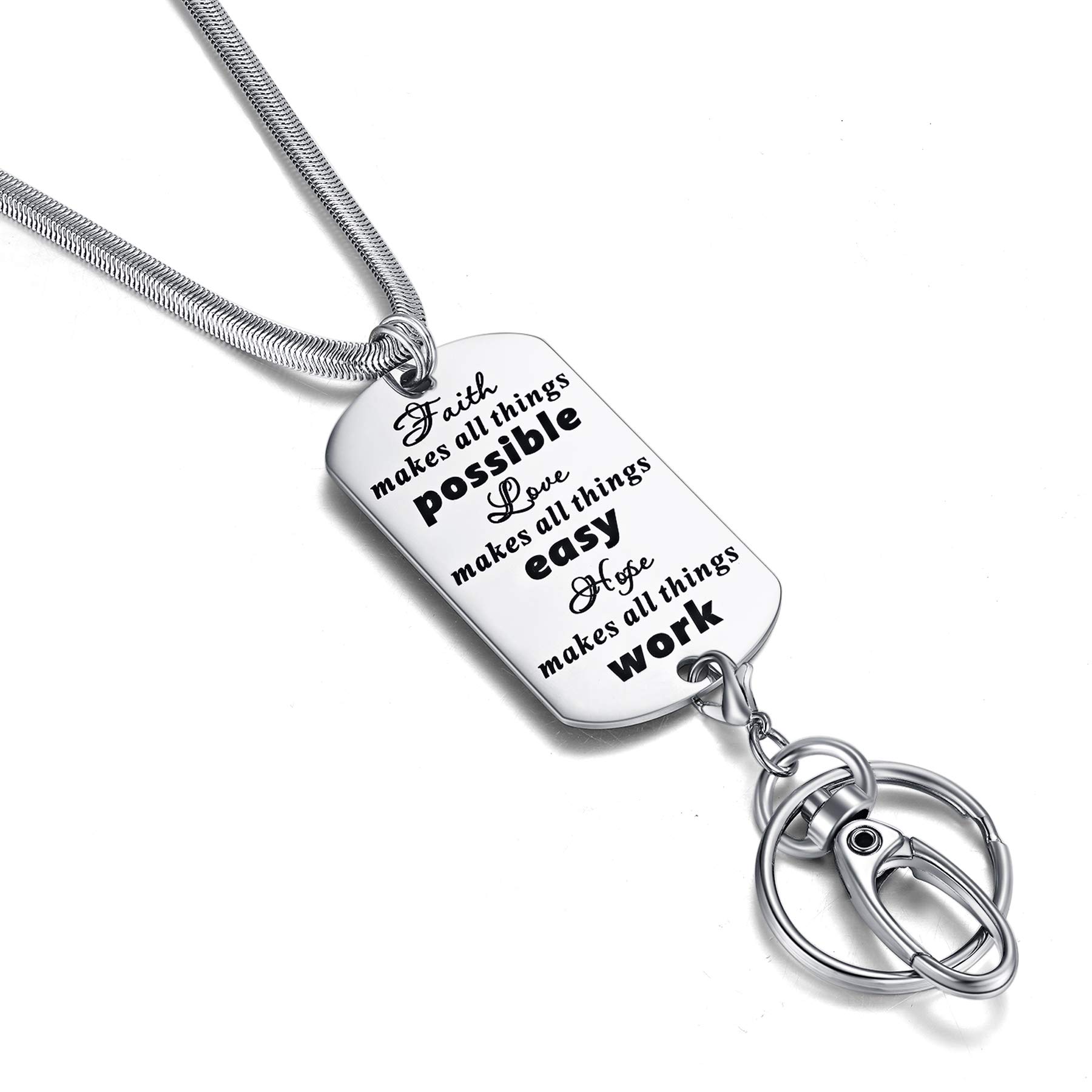 Inspirational Lanyards for Women Teachers - Silver Stainless Steel ID Badge Holder for Work & School