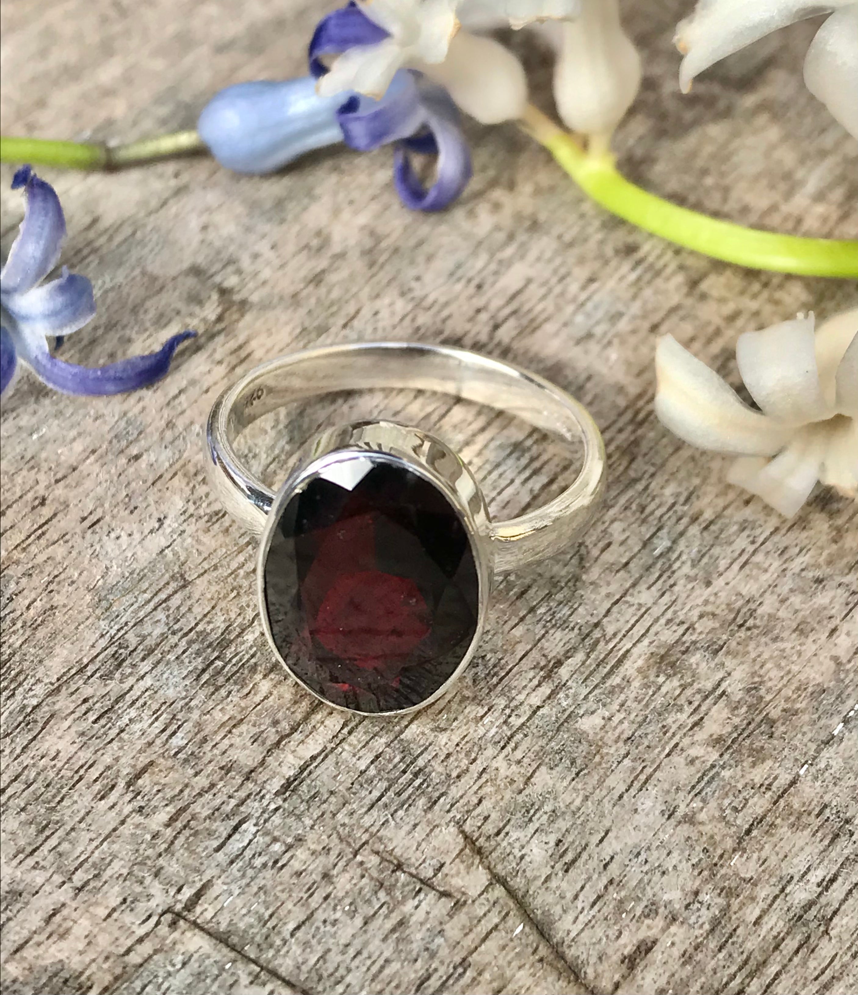 Genuine Garnet Ring for Women - 925 Sterling Silver Medium Size Band - Perfect for Valentine's Day, Anniversary & Everyday Elegance