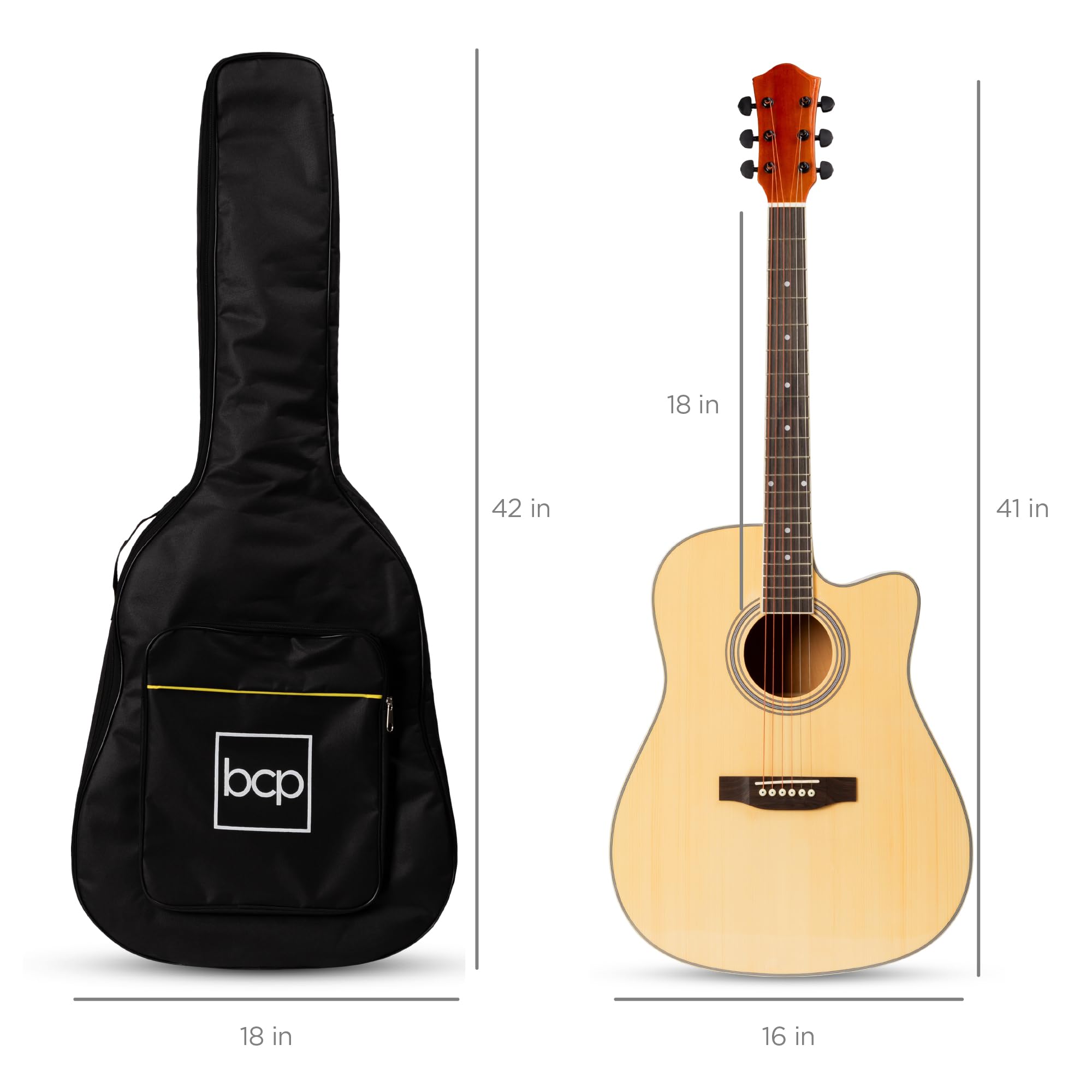 Best Choice Products 41-Inch Full-Size Acoustic Guitar Beginner Kit - All Wood Cutaway Design with Case, Strap, Capo, Strings & Picks - Natural Finish | Perfect for Beginners, Campfires & Home Practice