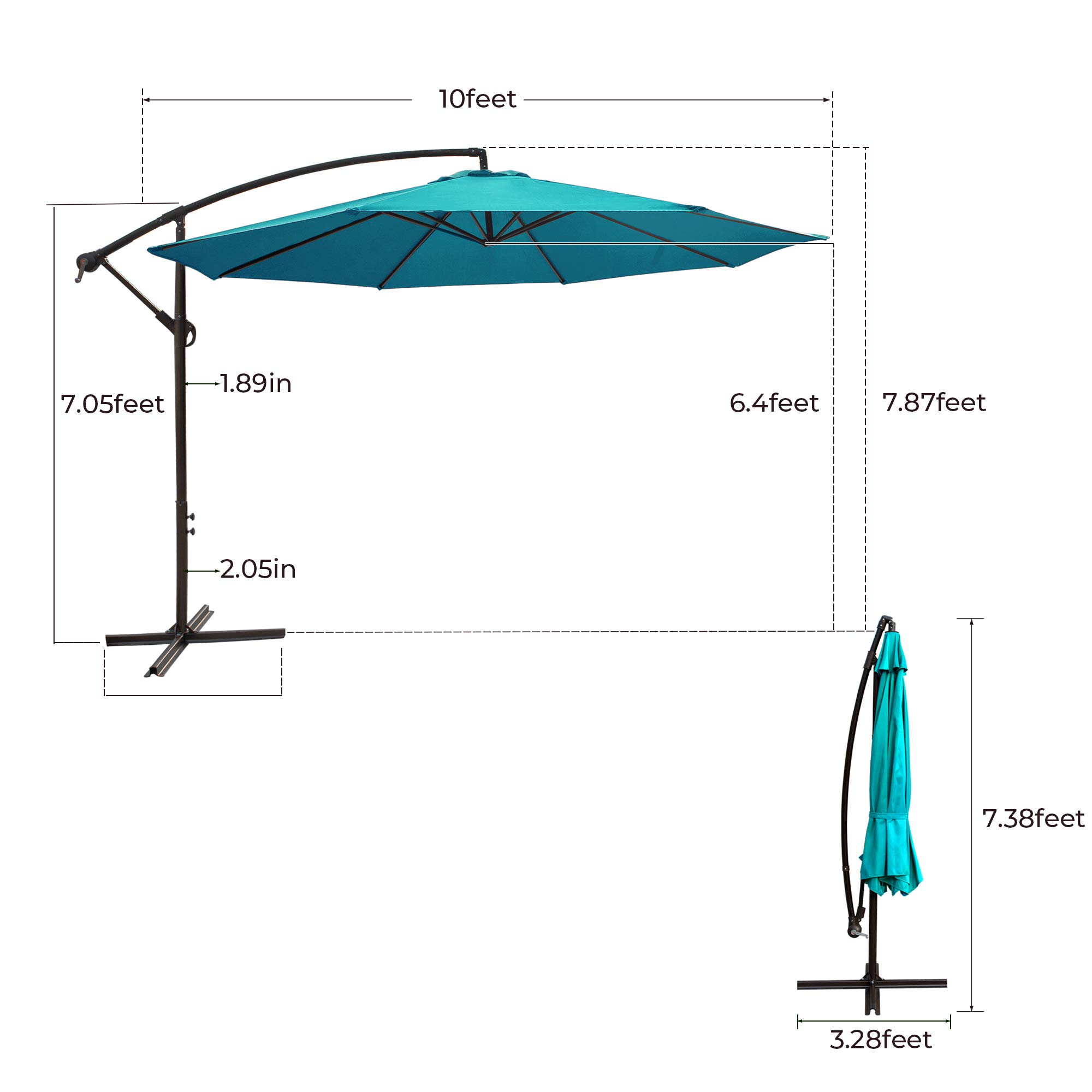 10FT Offset Cantilever Patio Umbrella with Crank & Cross Base - Turquoise Outdoor Market Umbrella for Backyard, Poolside, Garden - Perfect for Shade by LAUREL CANYON