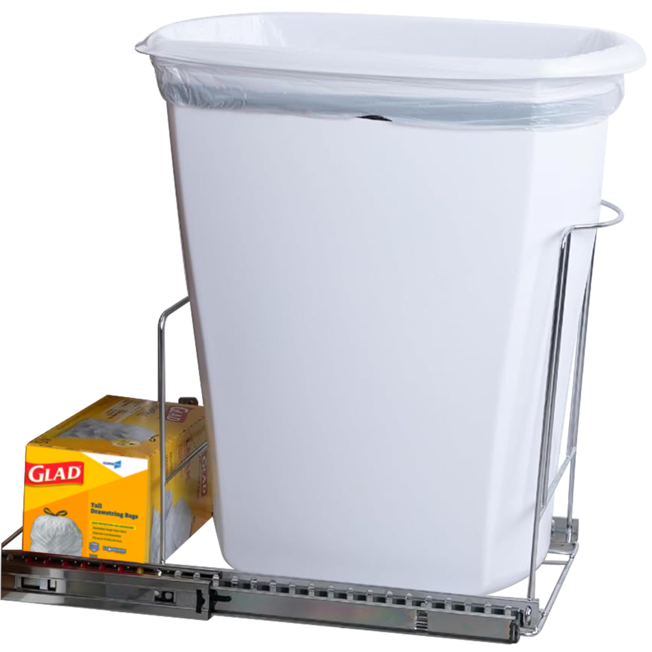 Under Cabinet Trash Can Drawer - Heavy Duty Adjustable Waste Bin for Kitchen Storage