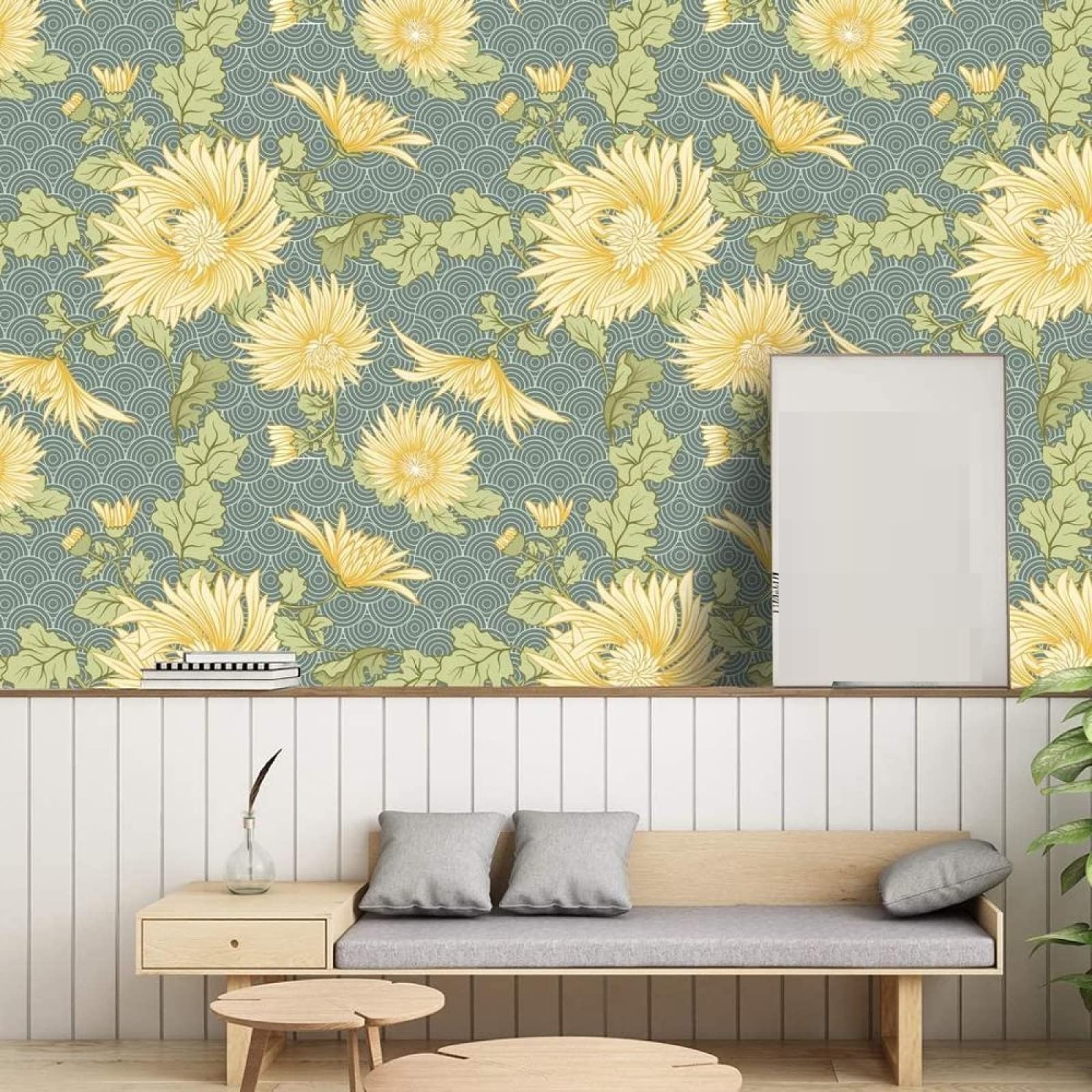 Vintage Fall Sunflower Peel and Stick Wallpaper - Floral Yellow Flower Self-Adhesive Wall Mural - Contact Paper Roll for Home Decor (17.7x118.11 Inches) - Perfect for Bedroom, Living Room, Nursery & Office Accent Walls
