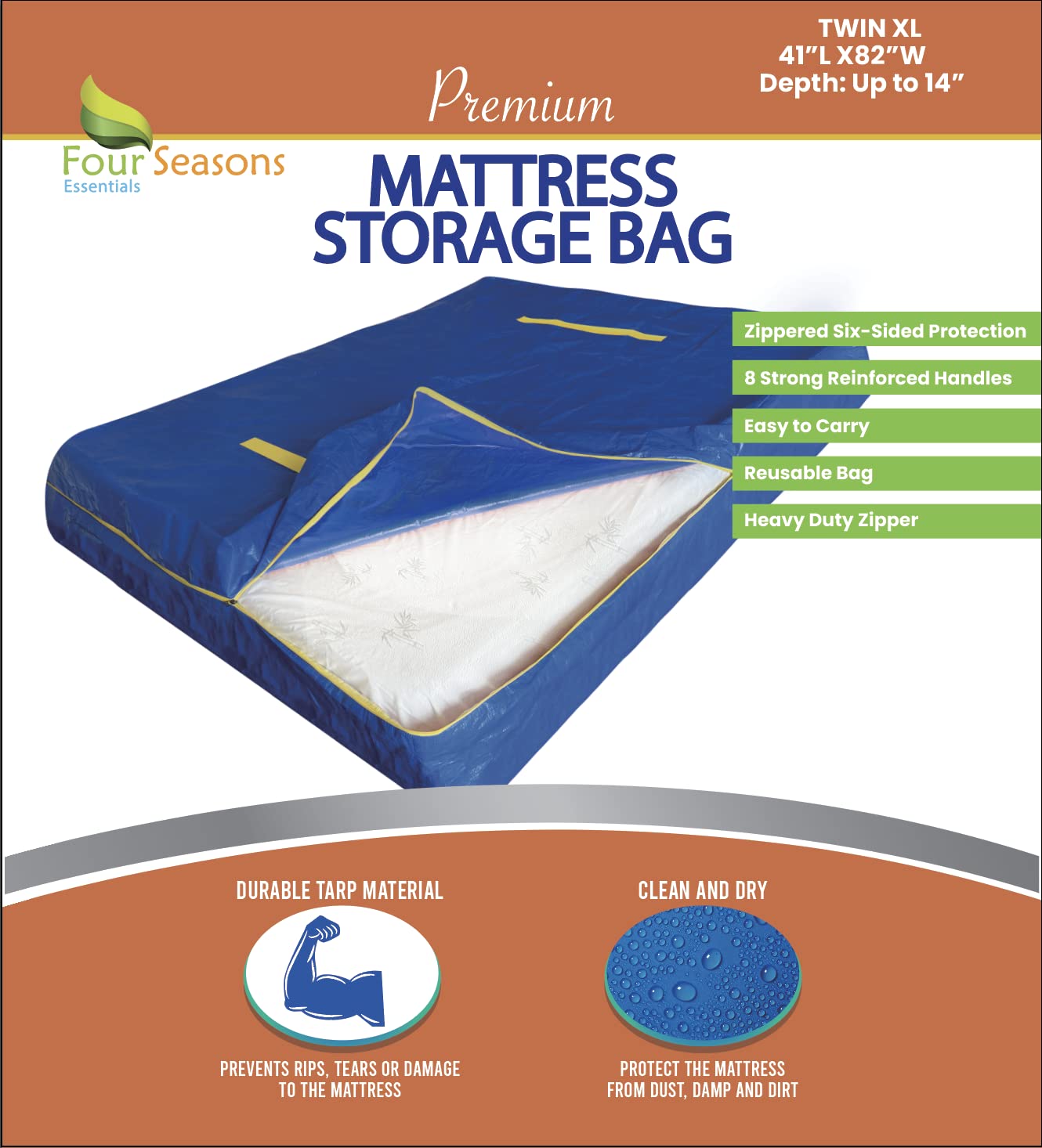 TWIN XL Mattress Moving Bag with Handles - Heavy Duty Reusable Storage Cover with Strong Zipper - Perfect for Moving, Storage & Protecting Mattresses During Travel
