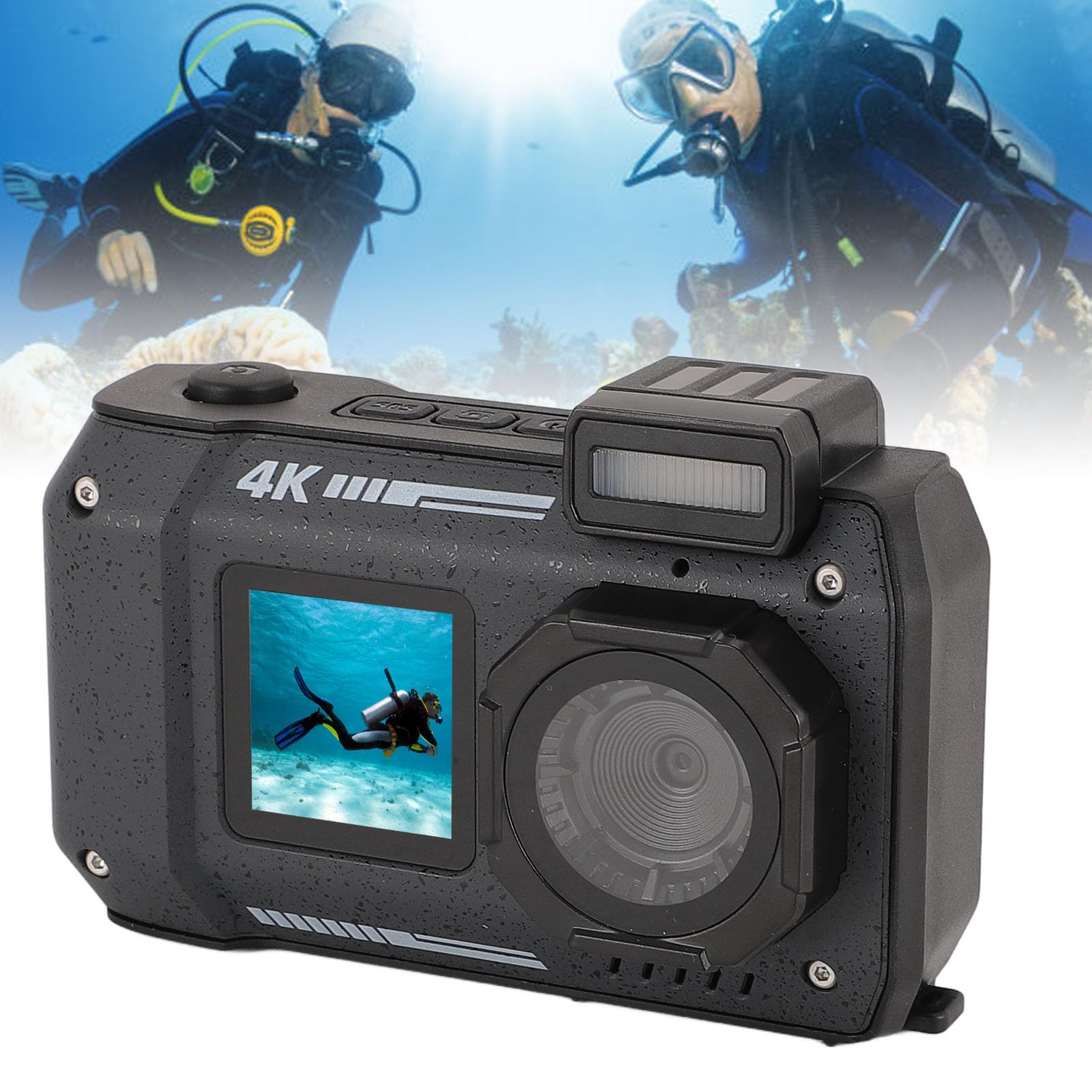 48MP 4K Waterproof Digital Camera with 16X Zoom, Autofocus & Anti-Shake - 2500mAh Battery Dual Screen Selfie Camera for Underwater Photography, Outdoor Sports, Travel & Vlogging (Black)
