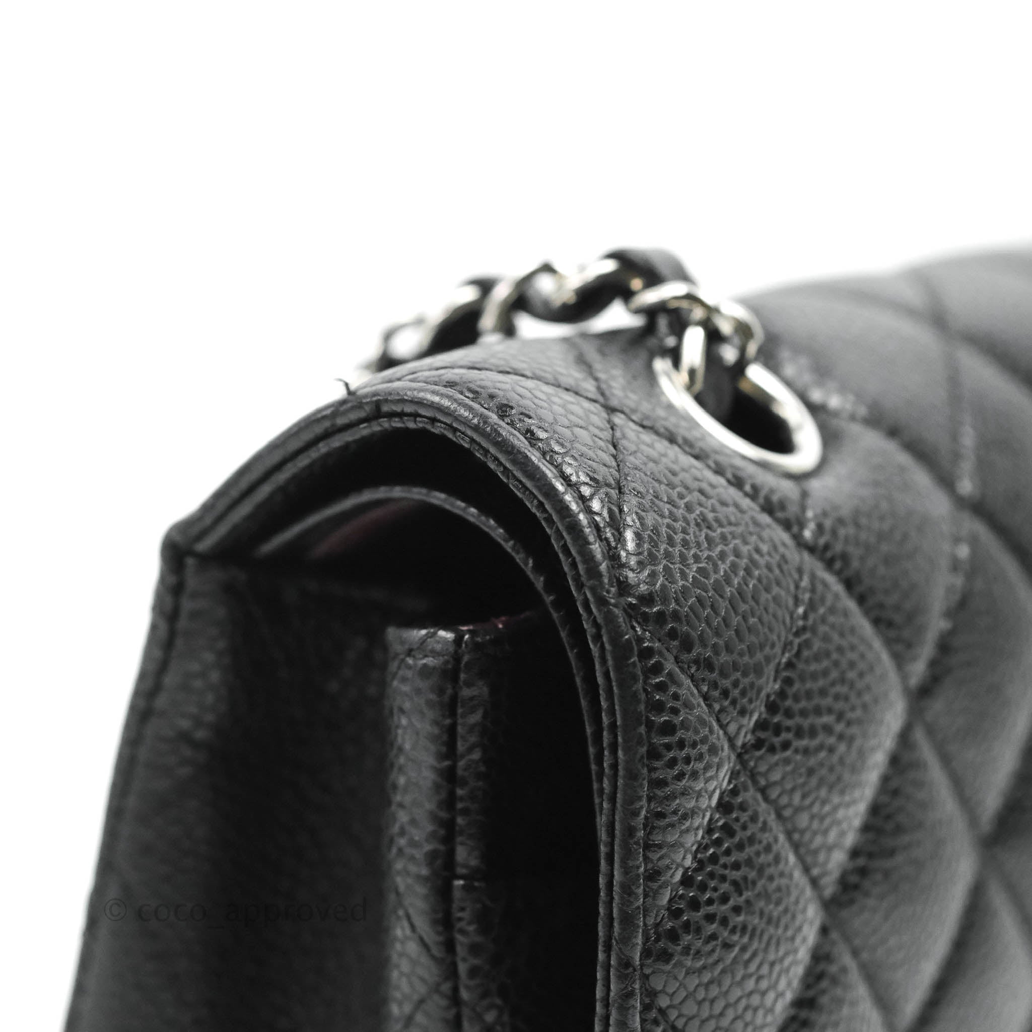 Chanel Classic Medium Double Flap Bag Black Caviar Leather with Silver Hardware - Luxury Designer Handbag for Women, Perfect for Work, Evening Events & Special Occasions