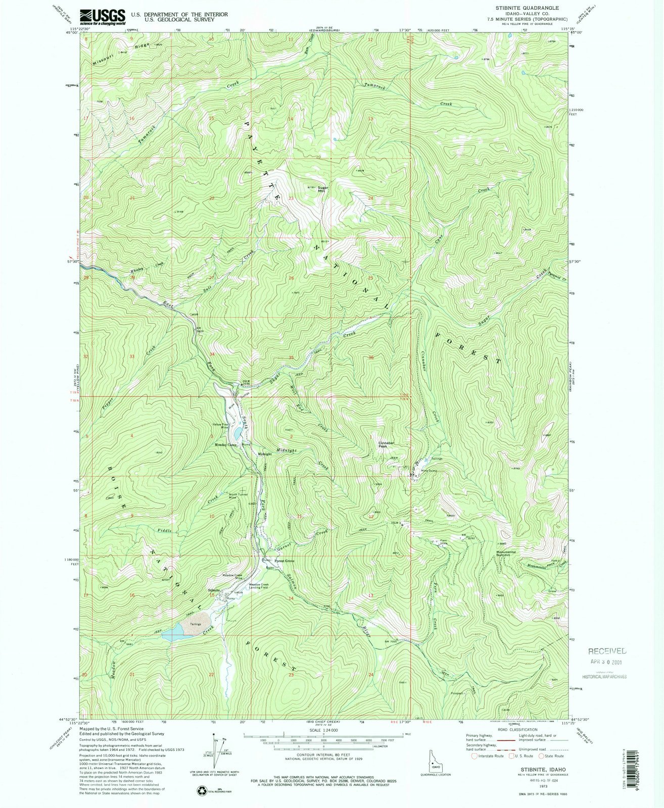 1973 Stibnite, Idaho USGS Historical Topographic Map - 44x55 Inch Vintage Wall Art Decor - Perfect for Home, Office & Classroom Geography Displays