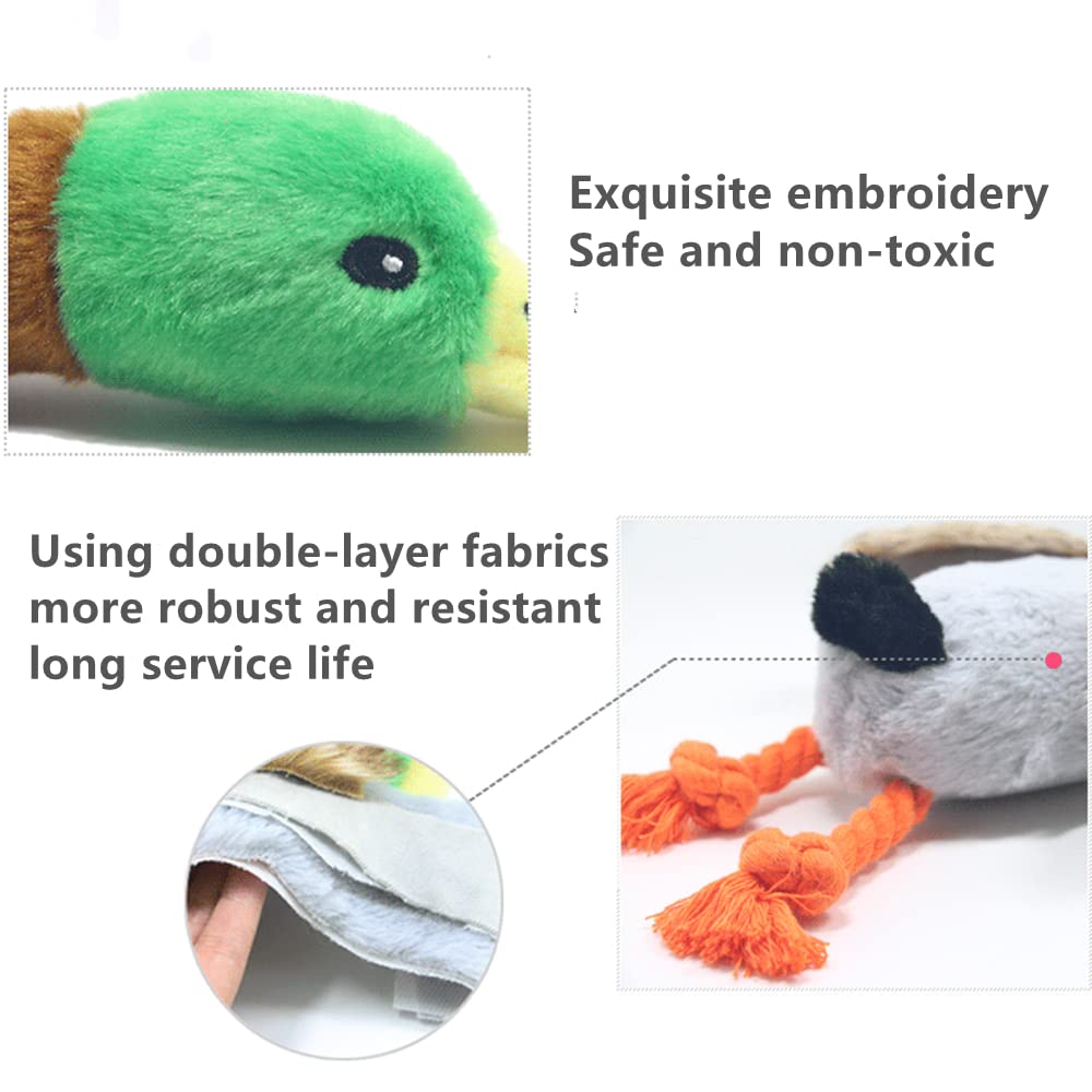 Durable Dog Toys for Aggressive Chewers - Tough Chew Proof Mallard Duck Plush Toy with Squeaker & Rope for Small to Medium Dogs - Perfect for Indoor Play, Outdoor Fetch & Teething Puppies