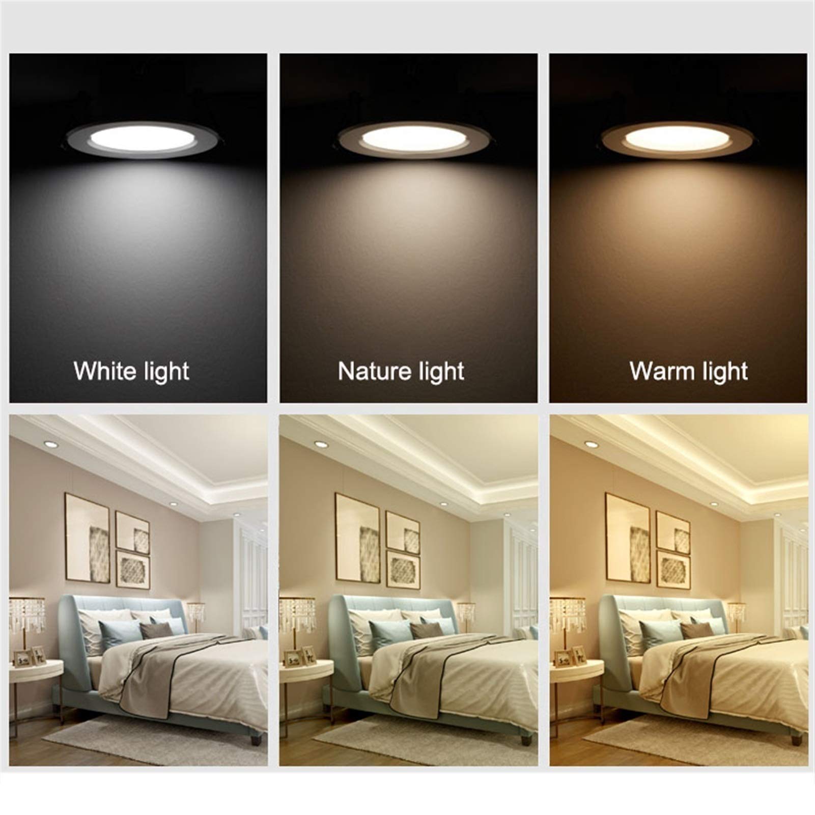 10Pcs 6W Dimmable LED Recessed Ceiling Lights - 3 Color Changing Downlight with Aluminum Alloy Panel - 7-9cm Hole Size for Living Room, Bedroom, Kitchen & Hallway Lighting (Black)