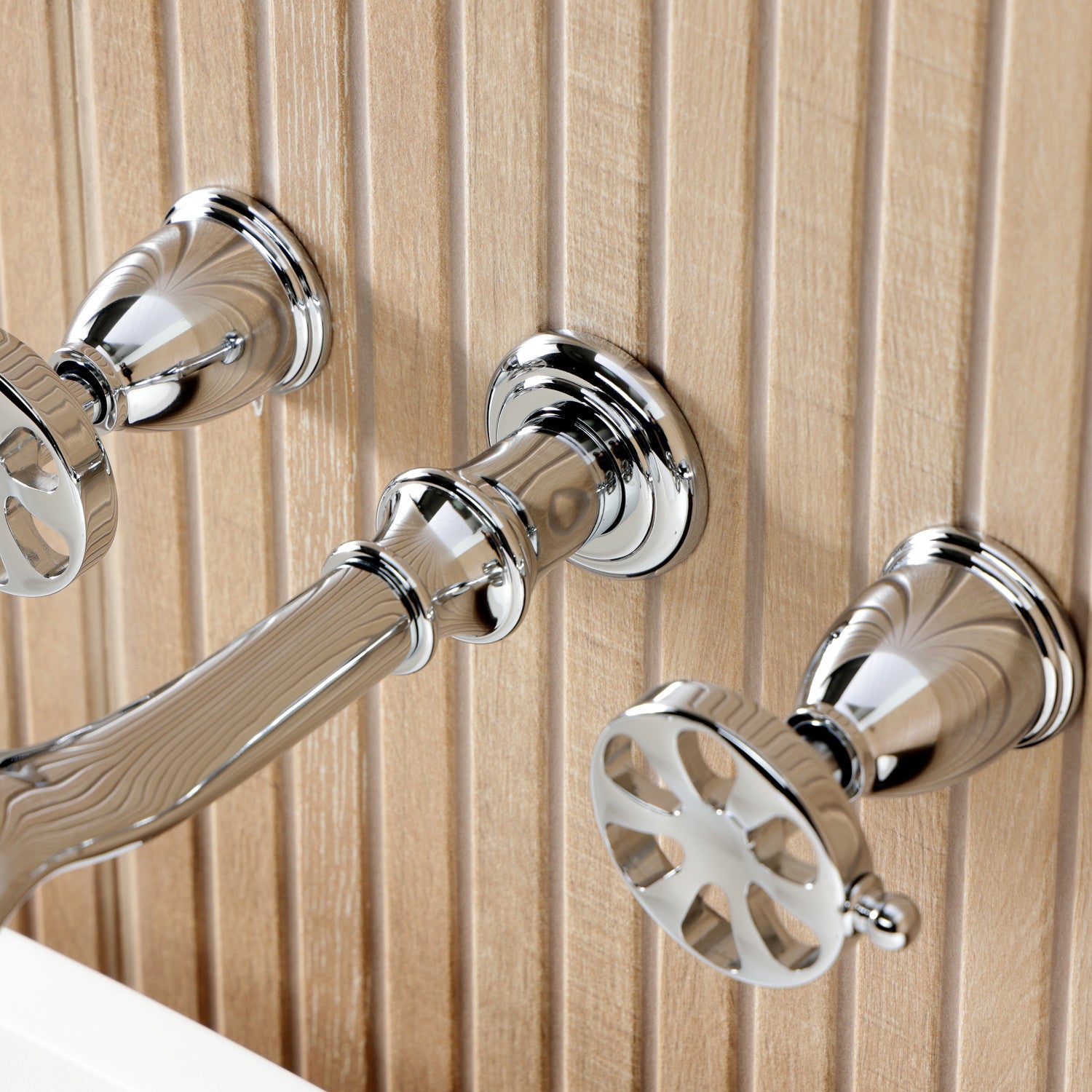 Belknap KS5021RX Polished Chrome 3 Hole Wall Mount Roman Tub Faucet with Two Handles - Perfect for Bathroom Renovation and Luxury Spa Experience