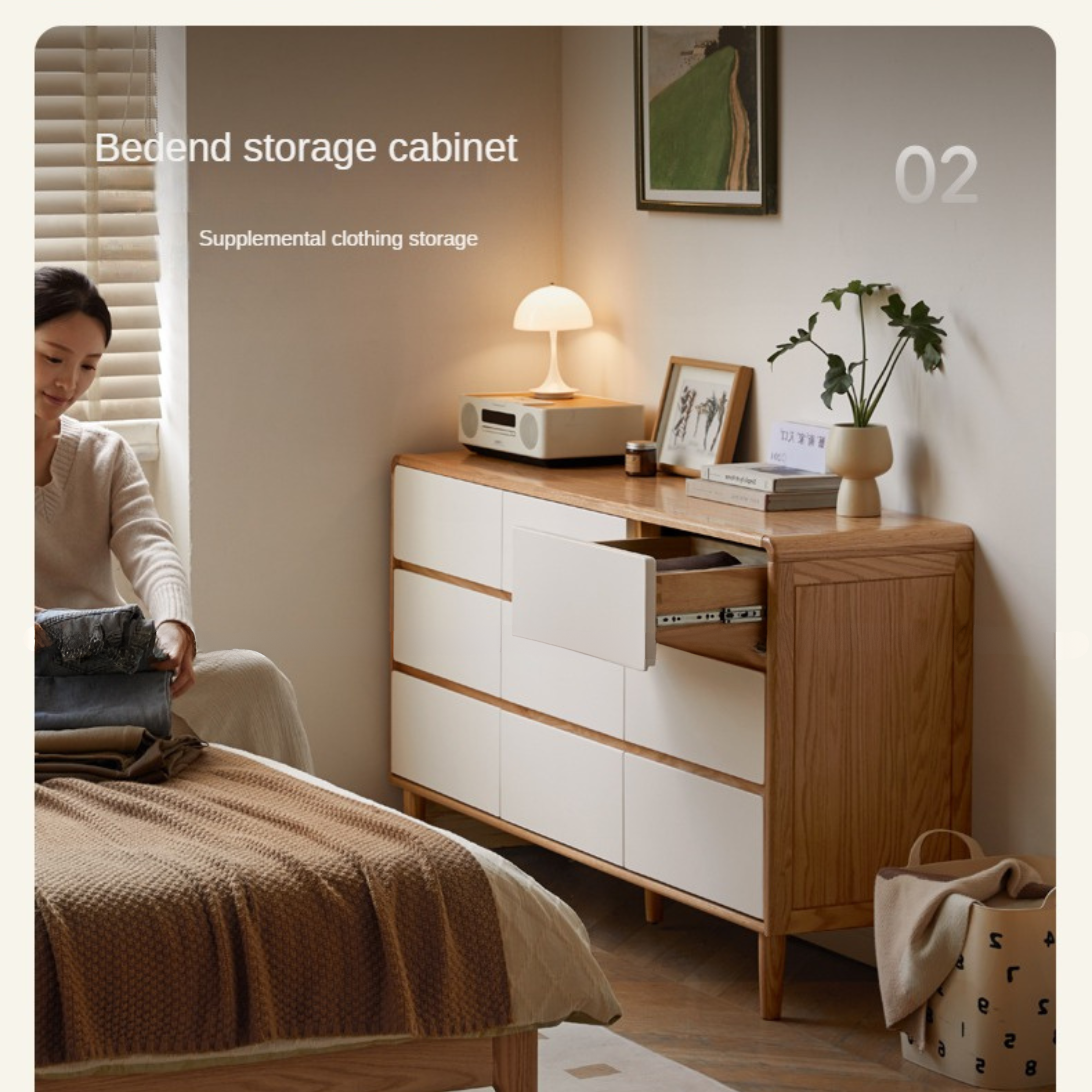 Oak Solid Wood Modern Nine Drawer Cabinet - Stylish Storage Solution for Bedroom, Living Room & Office Organization
