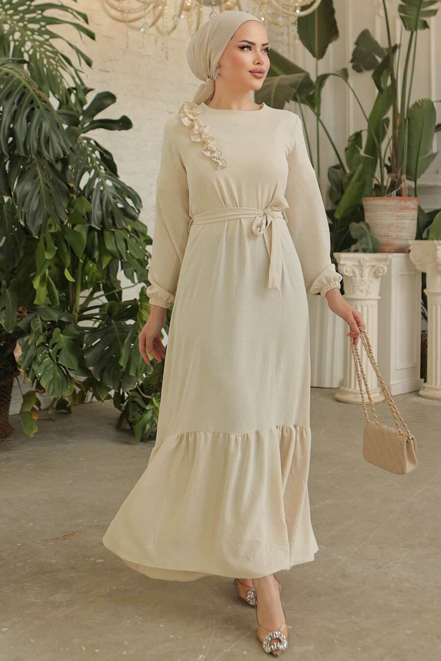 Tanya Long Maxi Dress with Ruffle Design & Waist Belt - Elegant Flowy Summer Dress for Beach, Wedding, and Special Occasions