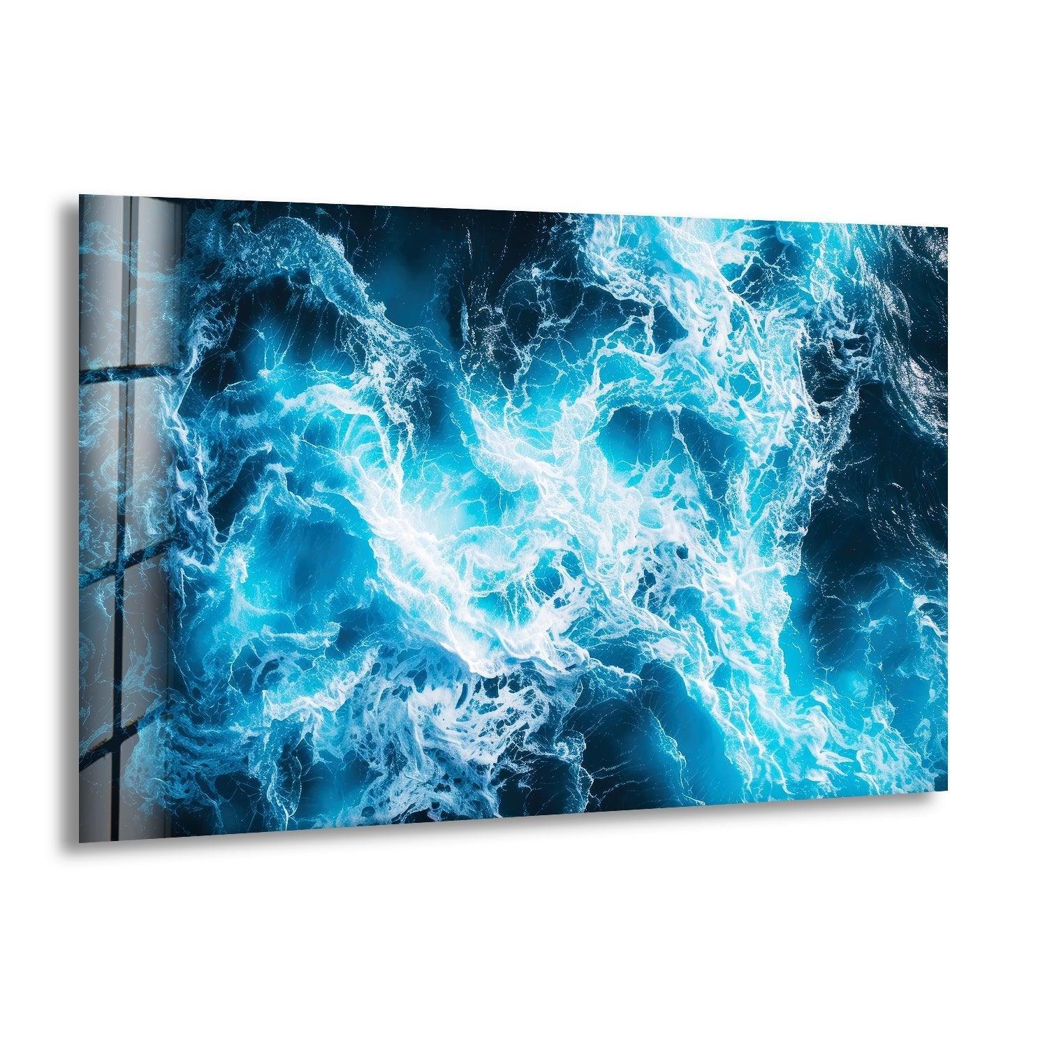 Abstract Blue Water Splash Glass Wall Art - Modern Home Decor for Living Room, Bedroom & Office - Unique Handmade Glass Painting for Wall Decoration