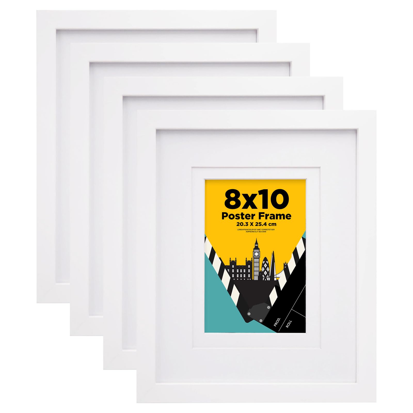 EGOFINE 10x8 Photo Frames Set of 4 - Solid Wood Picture Frames with Acrylic Glass, Mat Opening for 6x4 & 7x5 Photos (20x25cm), White - Perfect for Tabletop Display, Wall Decor, and Printed Poster Frames for Home & Office