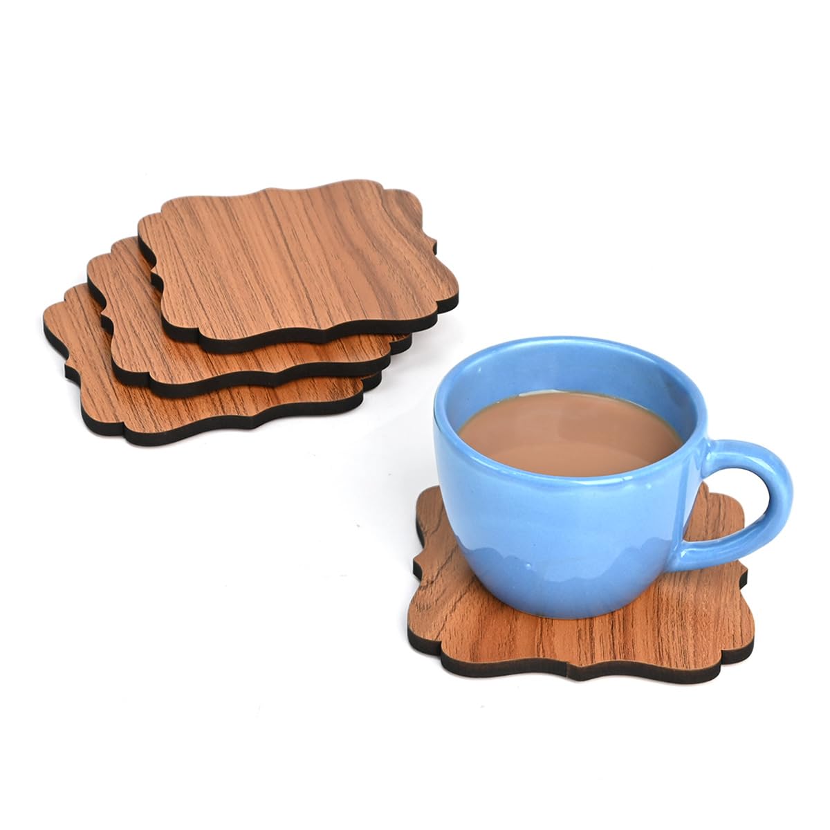Premium Maharaja Design Wooden Coasters Set - 4 Pack Eco-Friendly Non-Slip Table Coasters for Coffee, Tea, Wine & Beer Glasses (4x4 Inch) - Perfect for Home, Office, and Restaurant Use